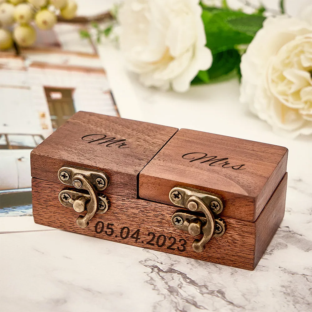 Custom Double Ring Boxes Personalized Wood Ring Bearer Box