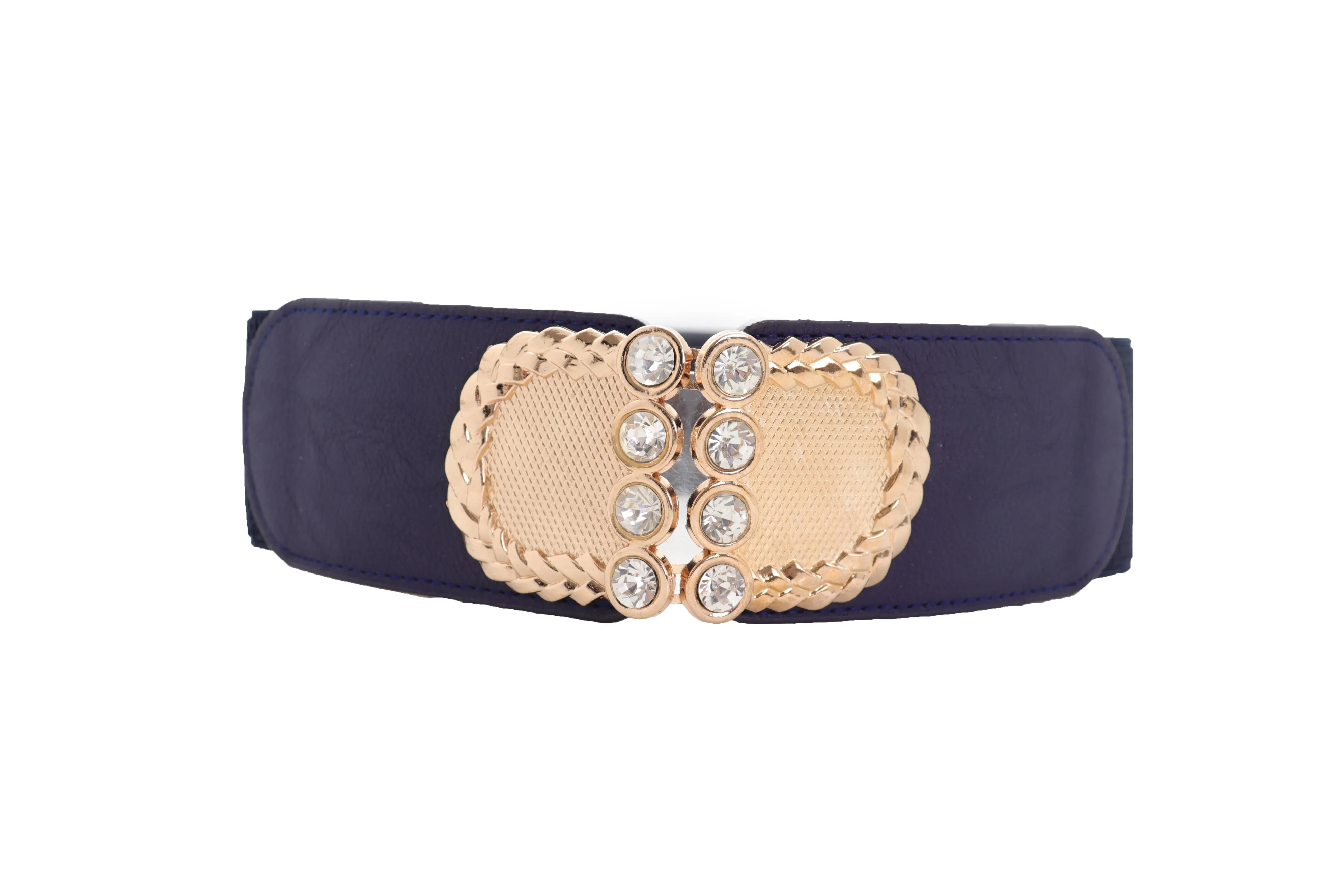 Dark Blue Elastic Belt Gold Metal Buckle Size S M