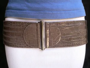 Dark Gray Faux Leather Crocodile Stamp Wide Belt Big Pewter Buckle Women XXS-M