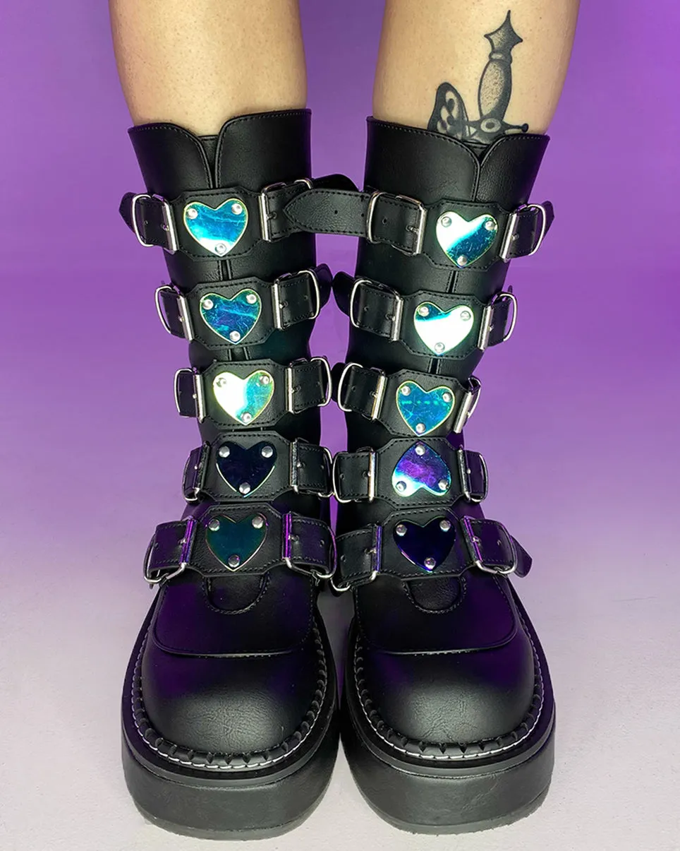 Demonia Emily Vegan Leather Heart-Buckle Boot