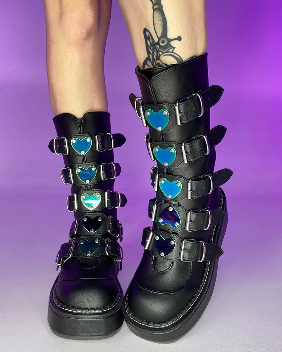 Demonia Emily Vegan Leather Heart-Buckle Boot