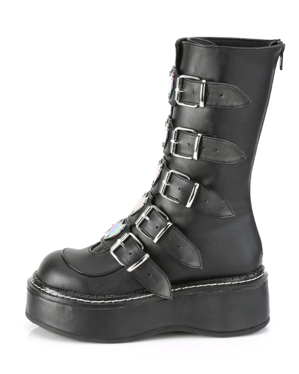 Demonia Emily Vegan Leather Heart-Buckle Boot