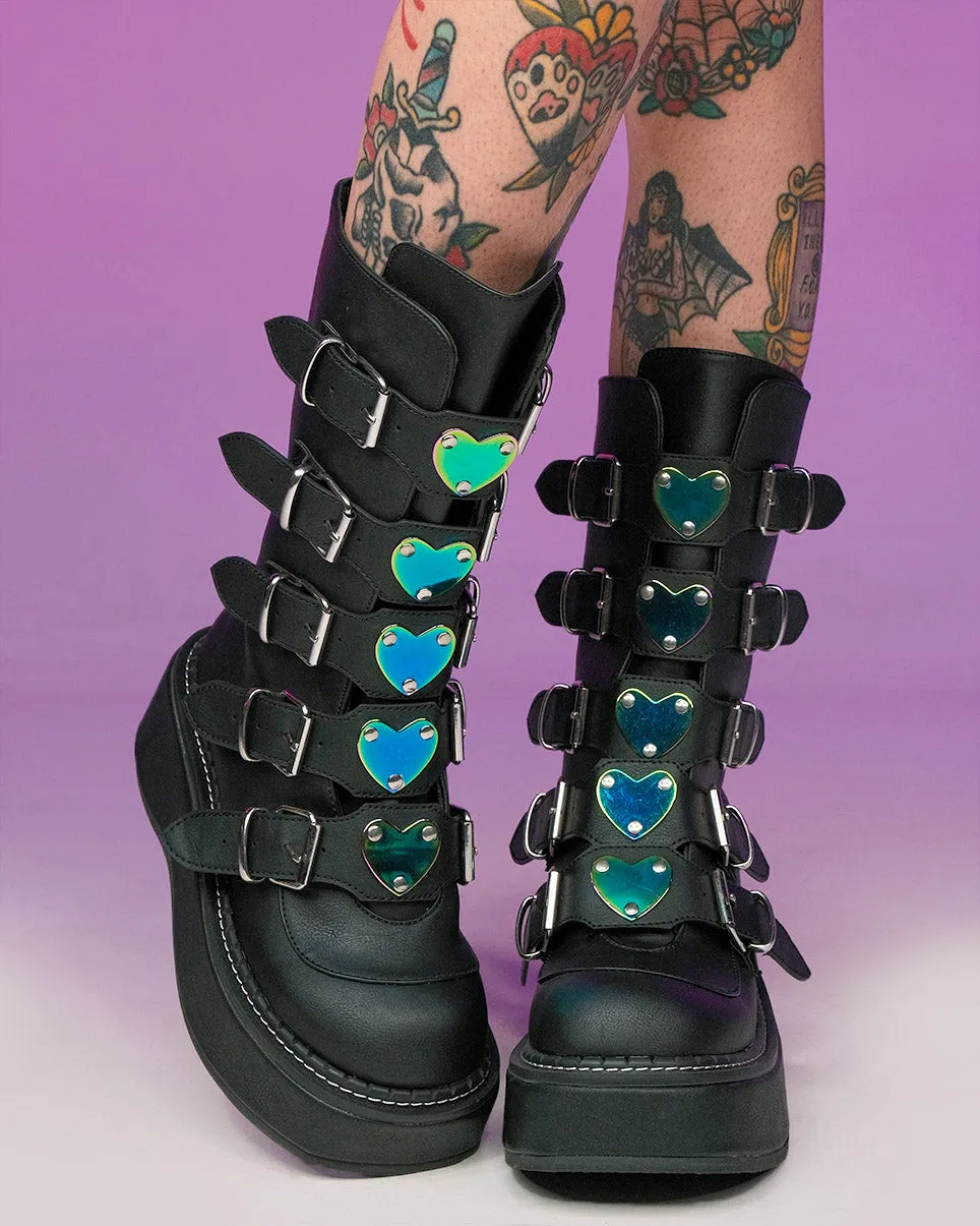 Demonia Emily Vegan Leather Heart-Buckle Boot