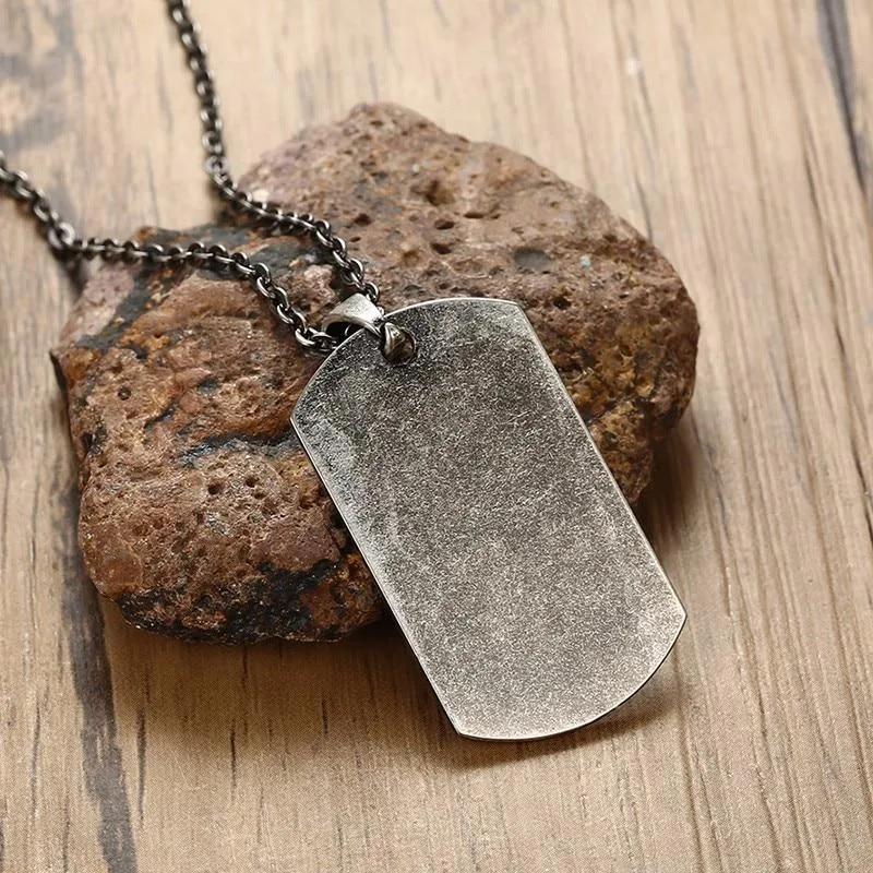 Dog Tag Pendant Necklace Oxidized