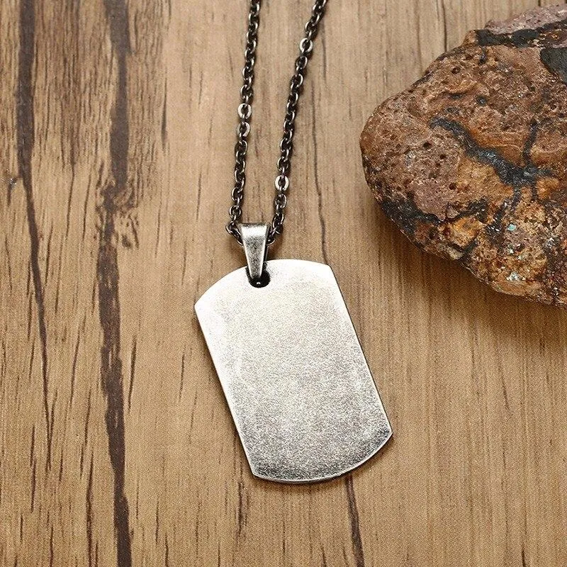 Dog Tag Pendant Necklace Oxidized