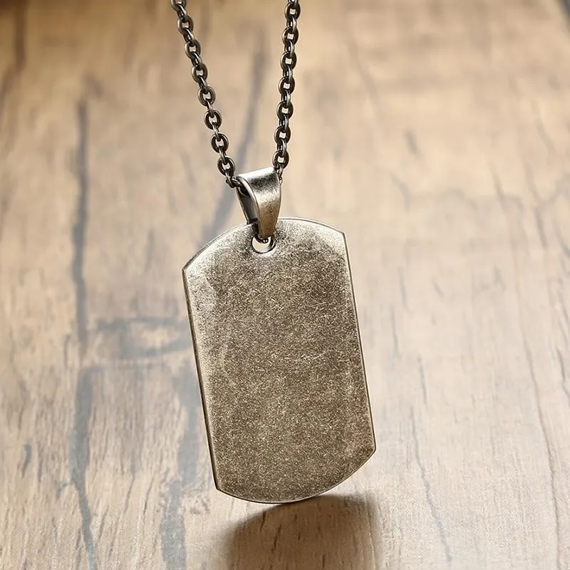 Dog Tag Pendant Necklace Oxidized