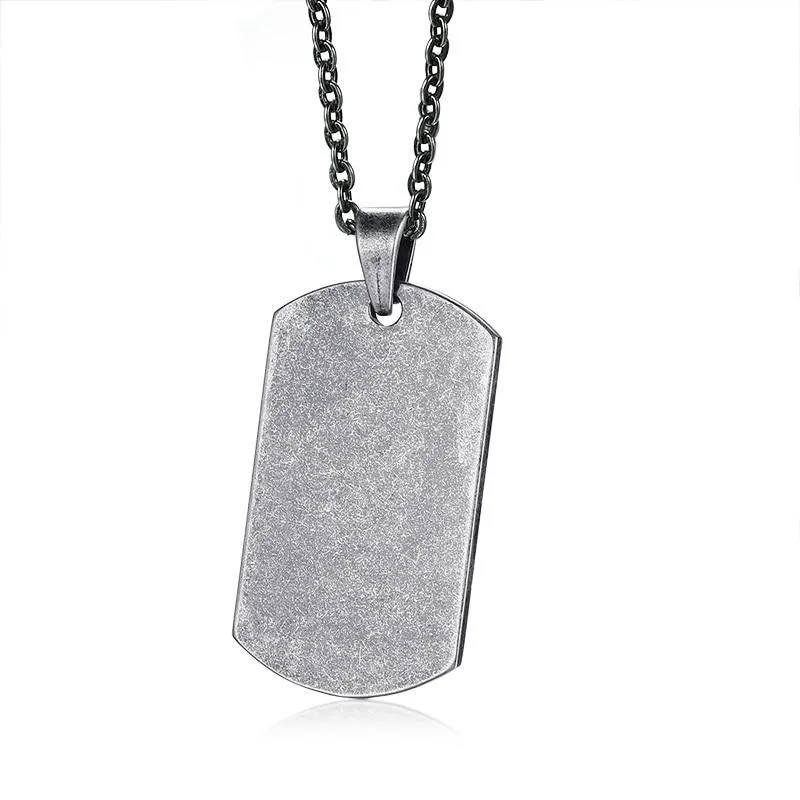 Dog Tag Pendant Necklace Oxidized