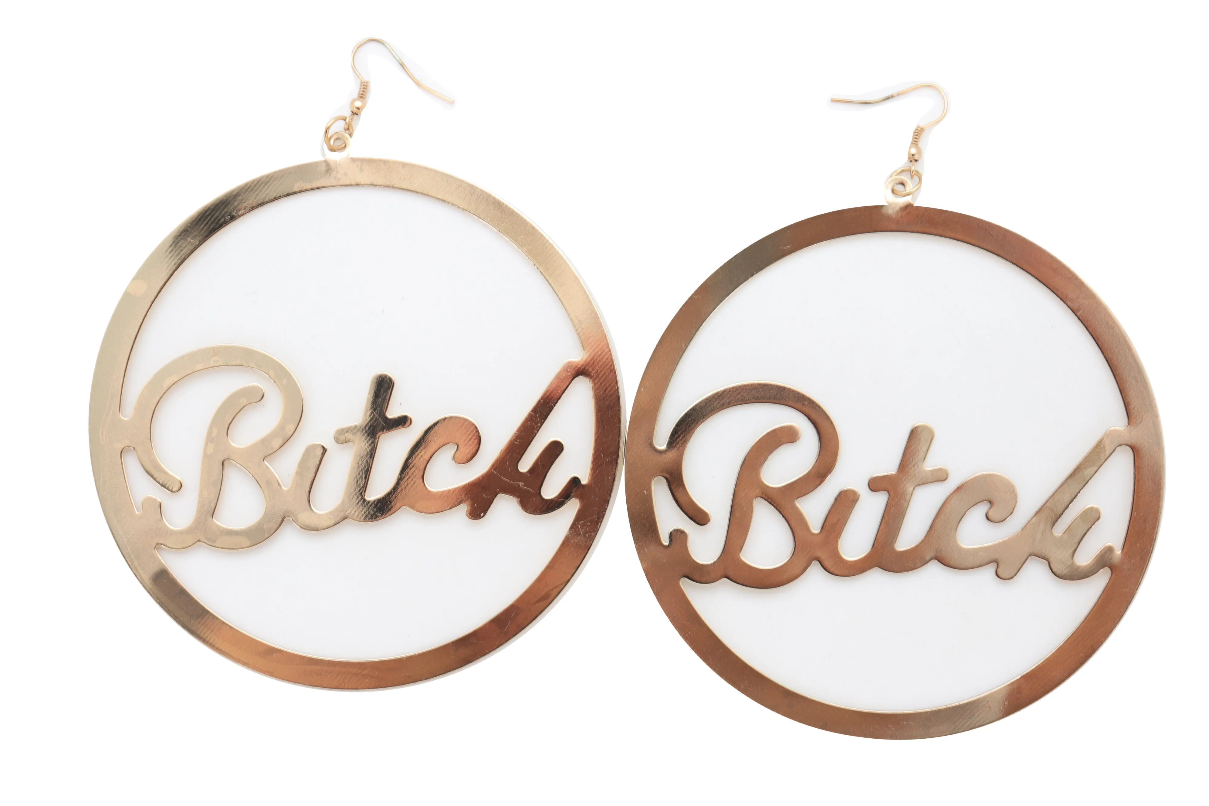 Earrings Set Celebrity Big Hoop Gold Metal BITCH Hip Hop