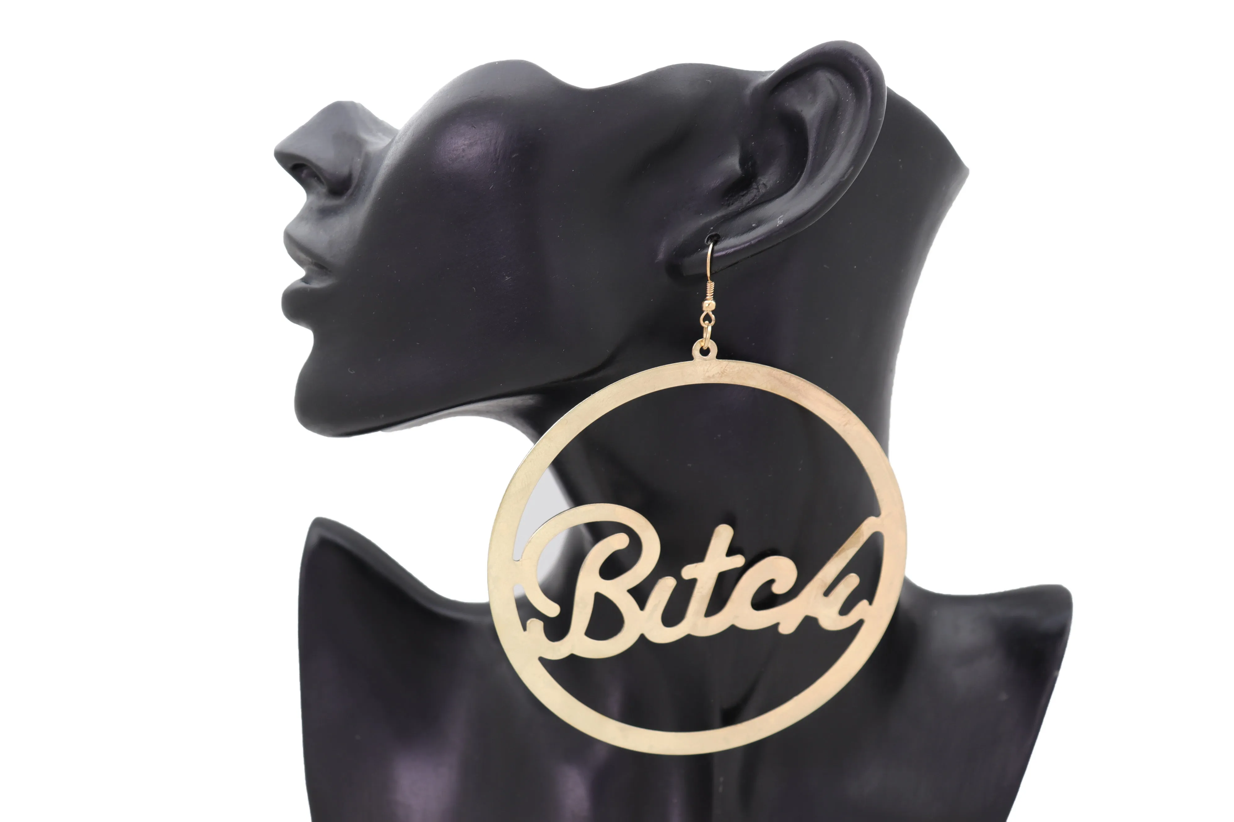 Earrings Set Celebrity Big Hoop Gold Metal BITCH Hip Hop