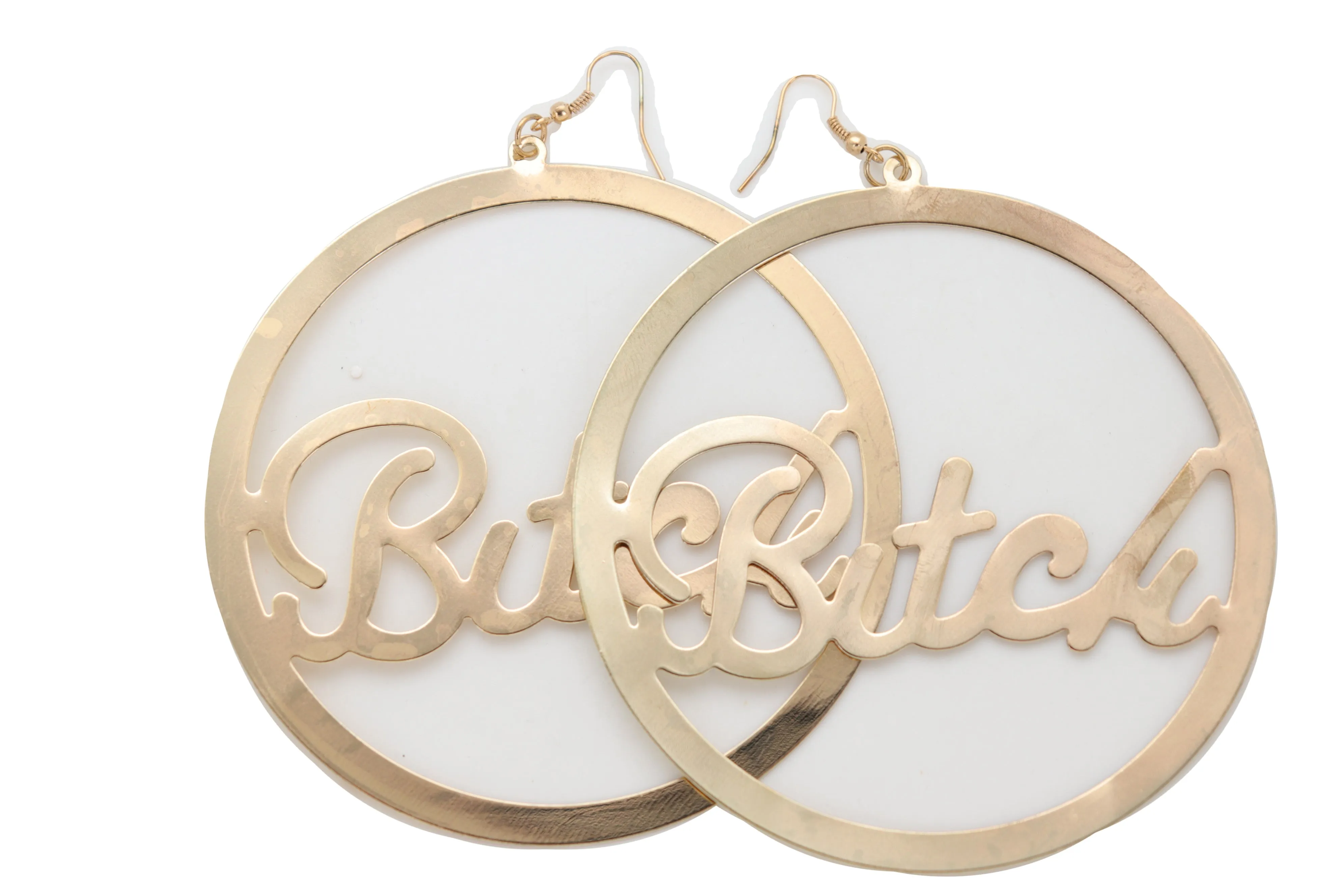 Earrings Set Celebrity Big Hoop Gold Metal BITCH Hip Hop