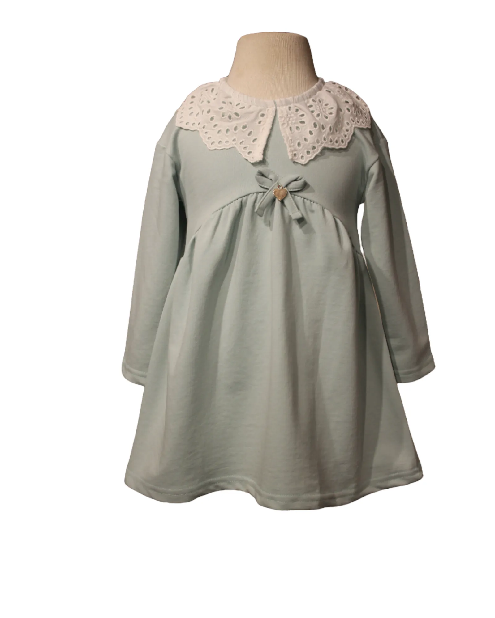 Eyelet Lace Collar Dress for Little Girls in Combed Cotton