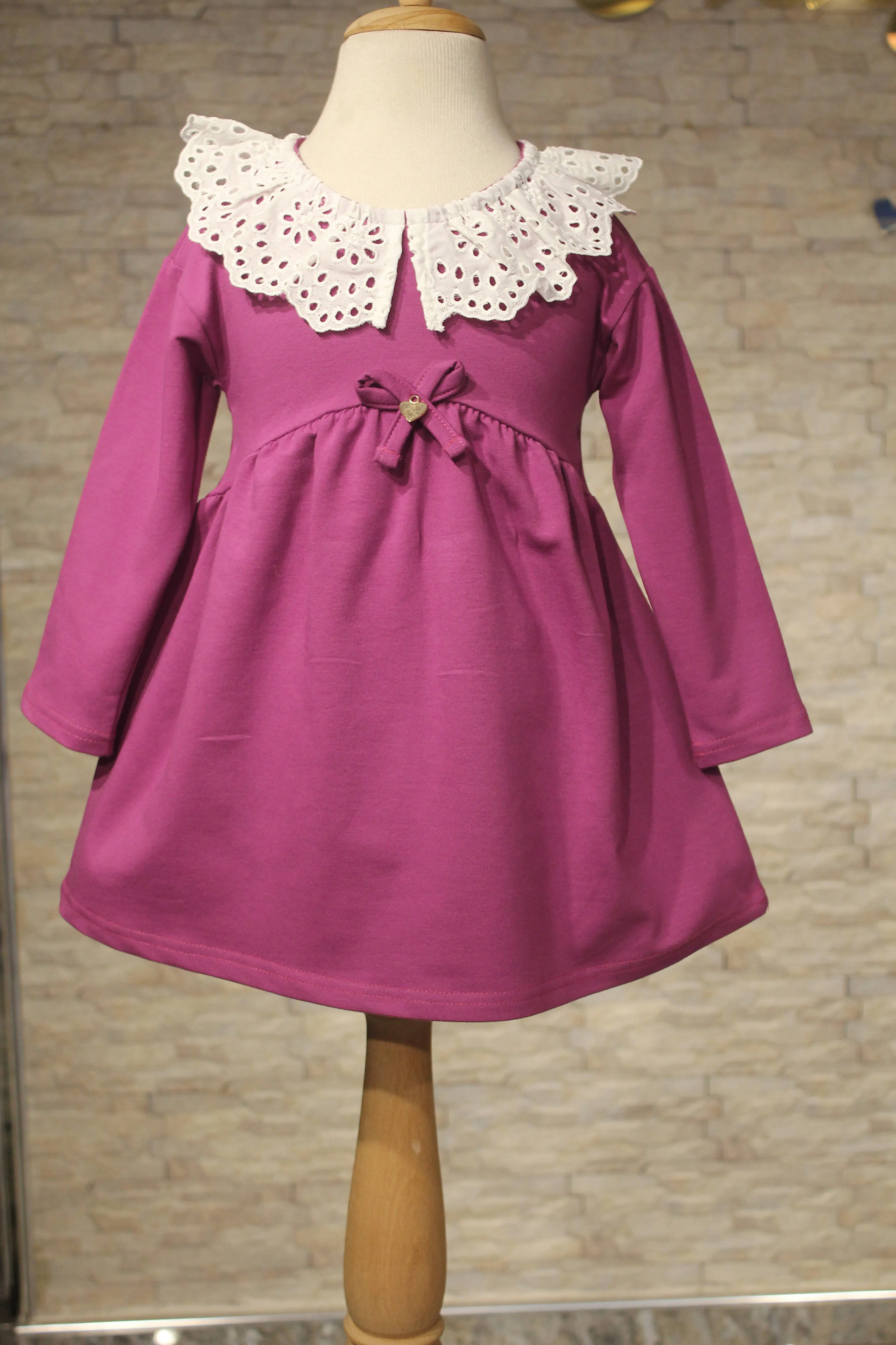 Eyelet Lace Collar Dress for Little Girls in Combed Cotton