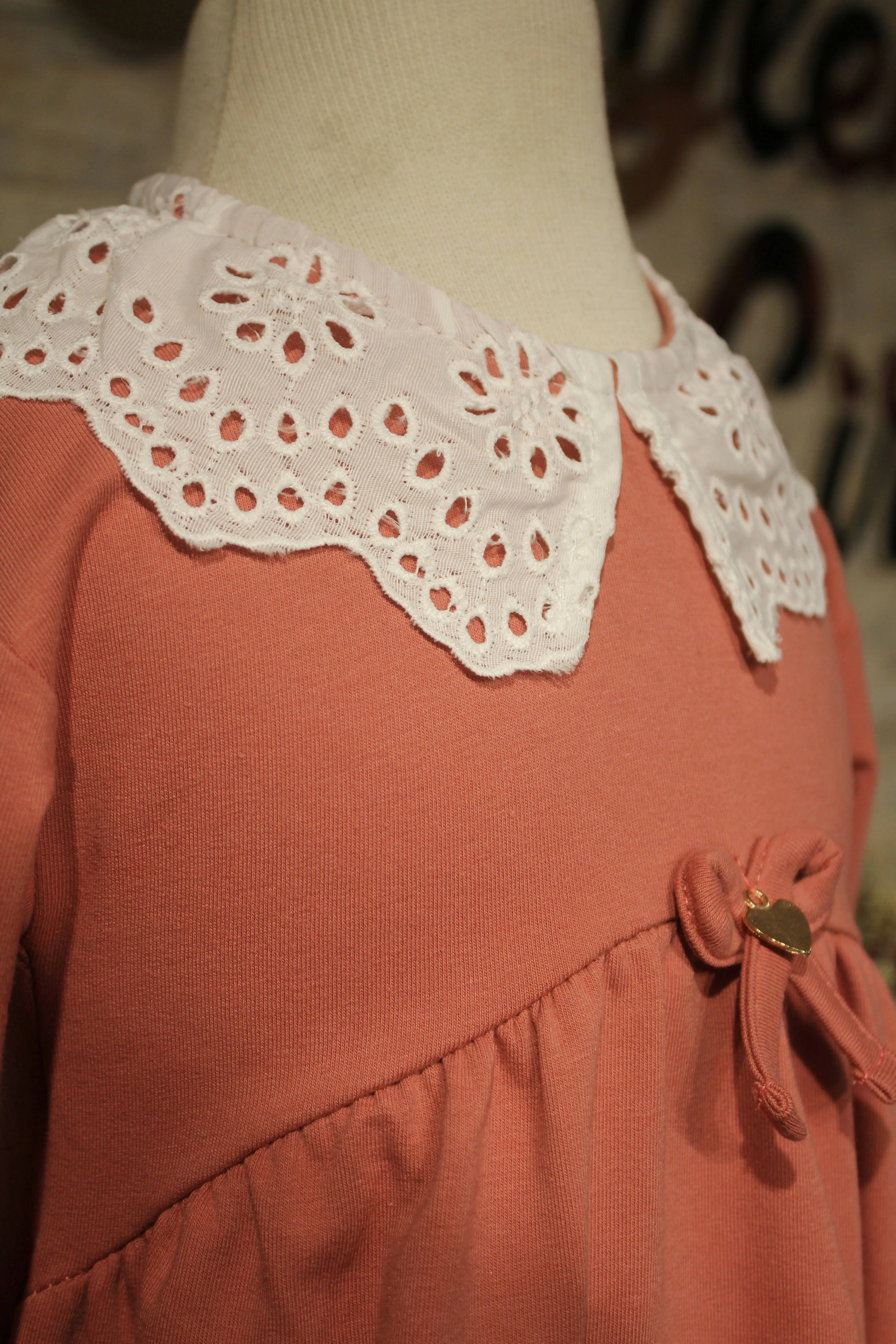 Eyelet Lace Collar Dress for Little Girls in Combed Cotton