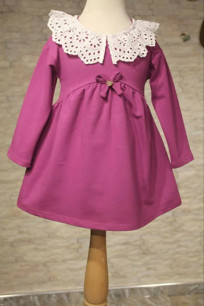 Eyelet Lace Collar Dress for Little Girls in Combed Cotton