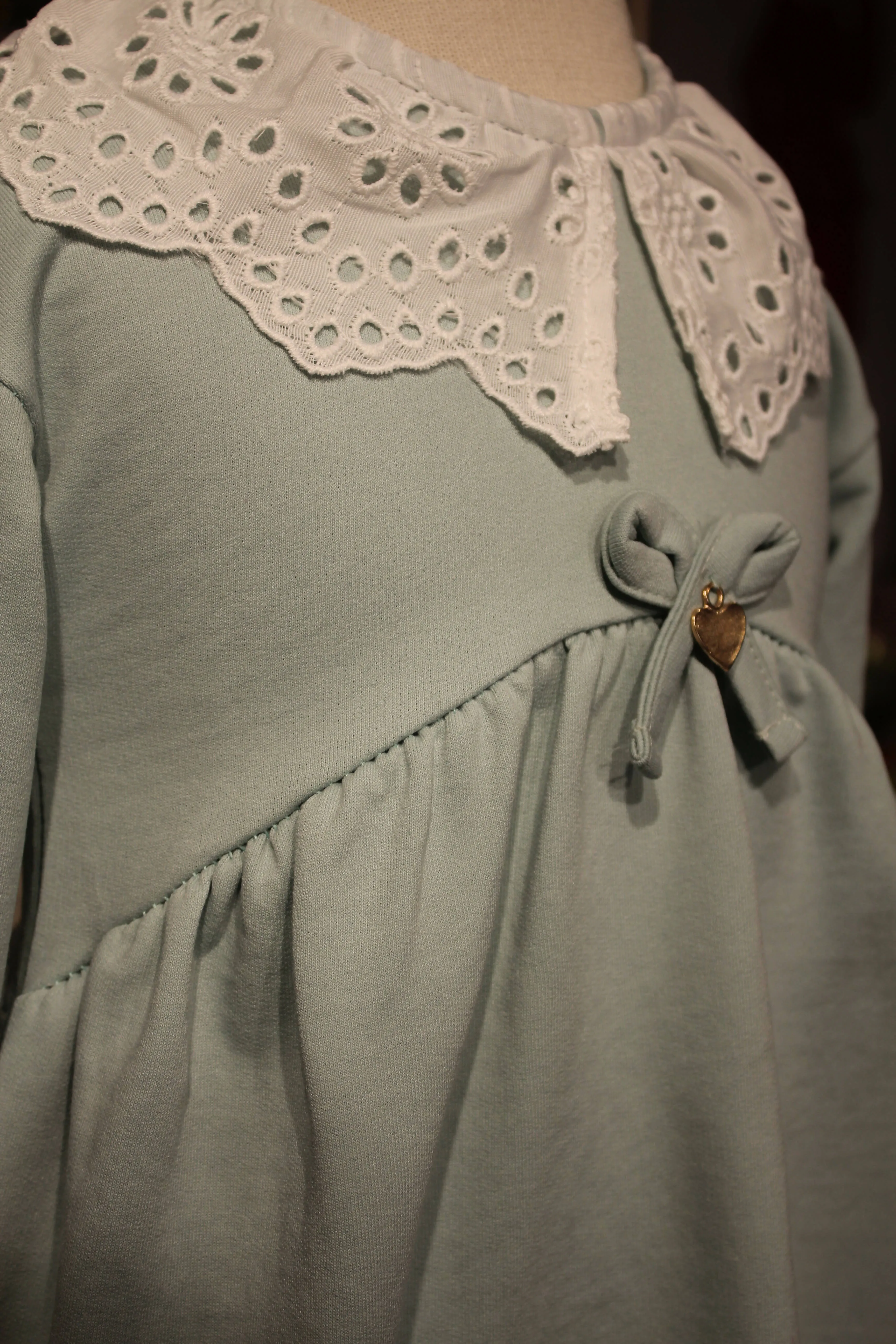 Eyelet Lace Collar Dress for Little Girls in Combed Cotton