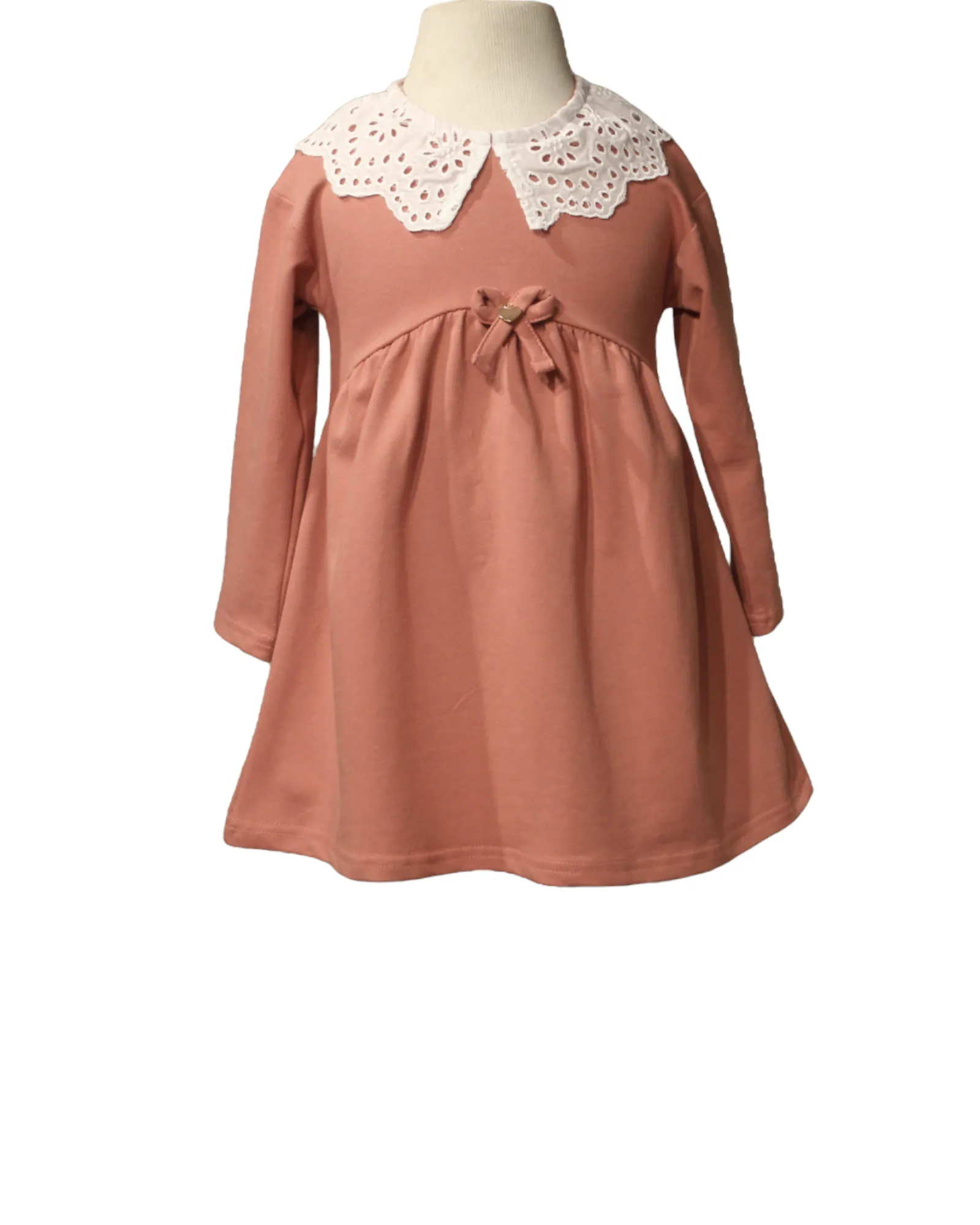 Eyelet Lace Collar Dress for Little Girls in Combed Cotton