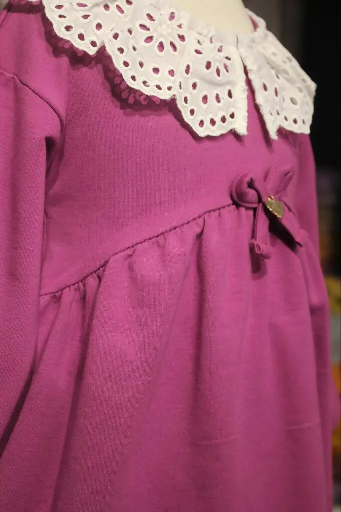 Eyelet Lace Collar Dress for Little Girls in Combed Cotton