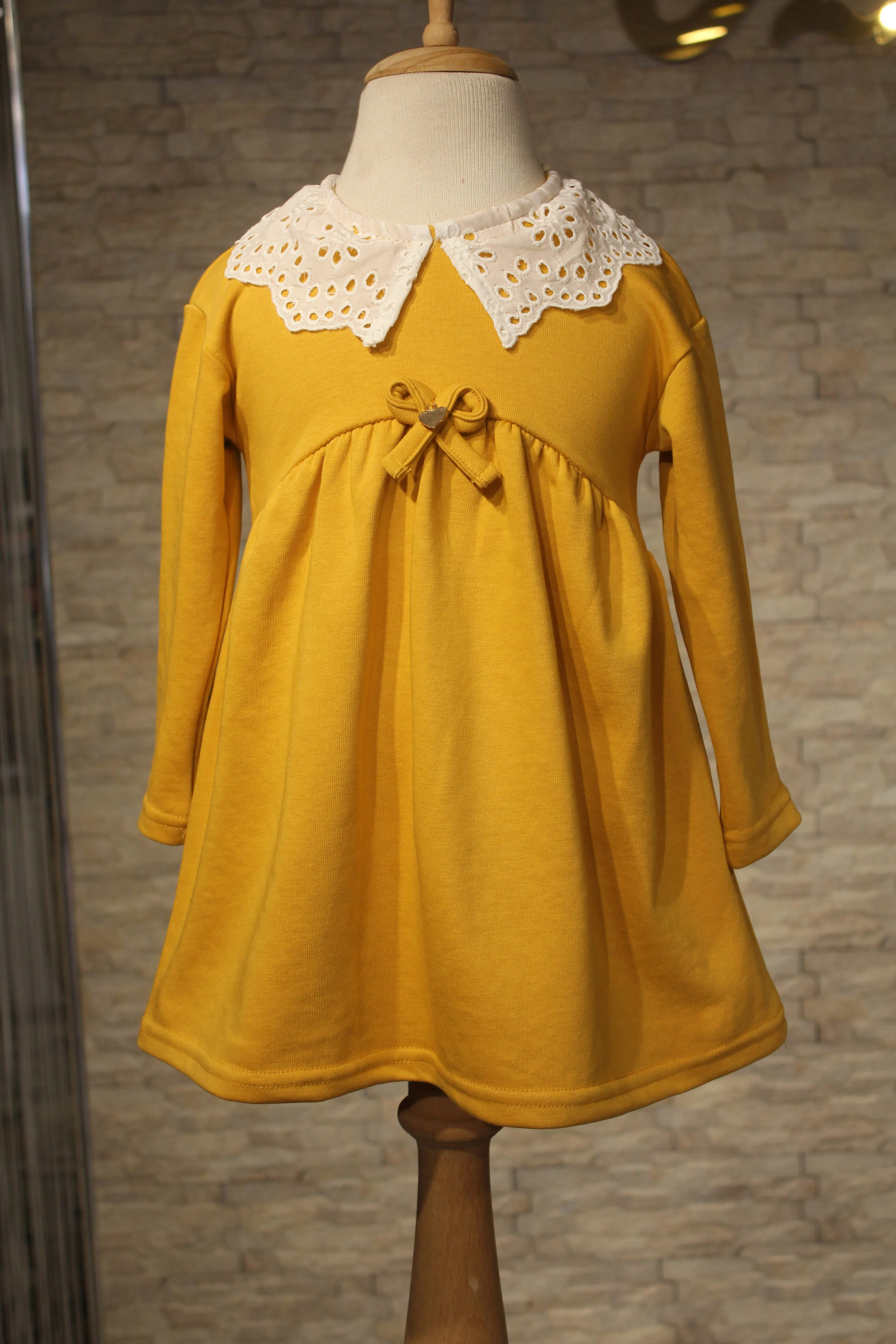 Eyelet Lace Collar Dress for Little Girls in Combed Cotton