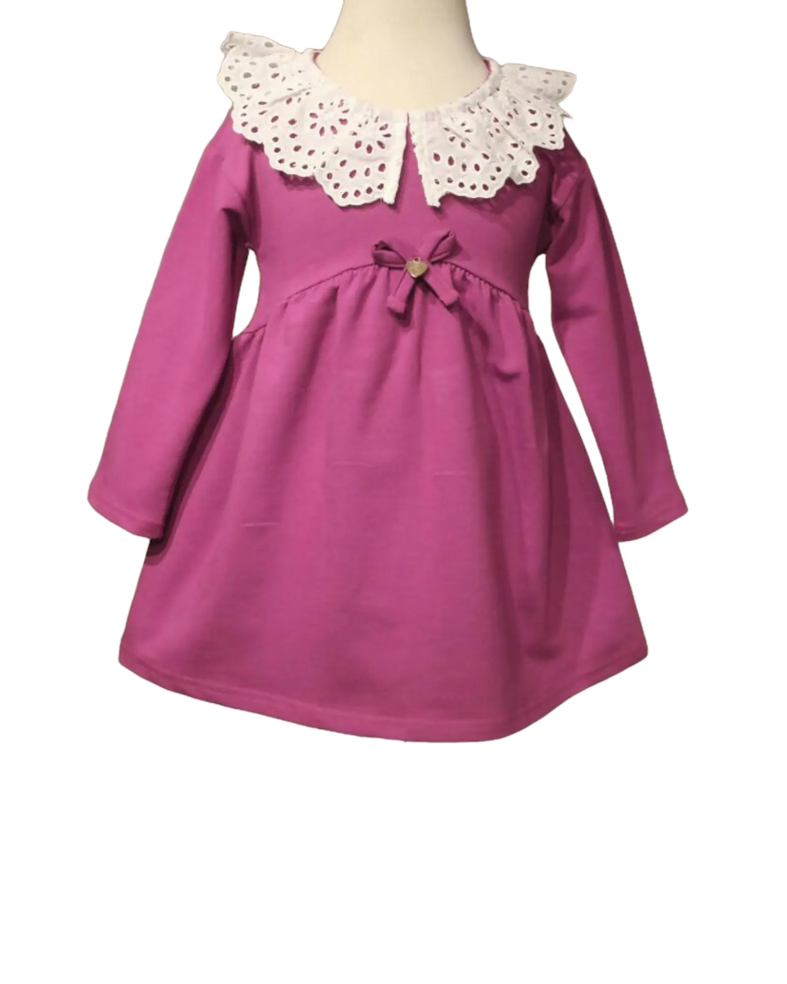 Eyelet Lace Collar Dress for Little Girls in Combed Cotton