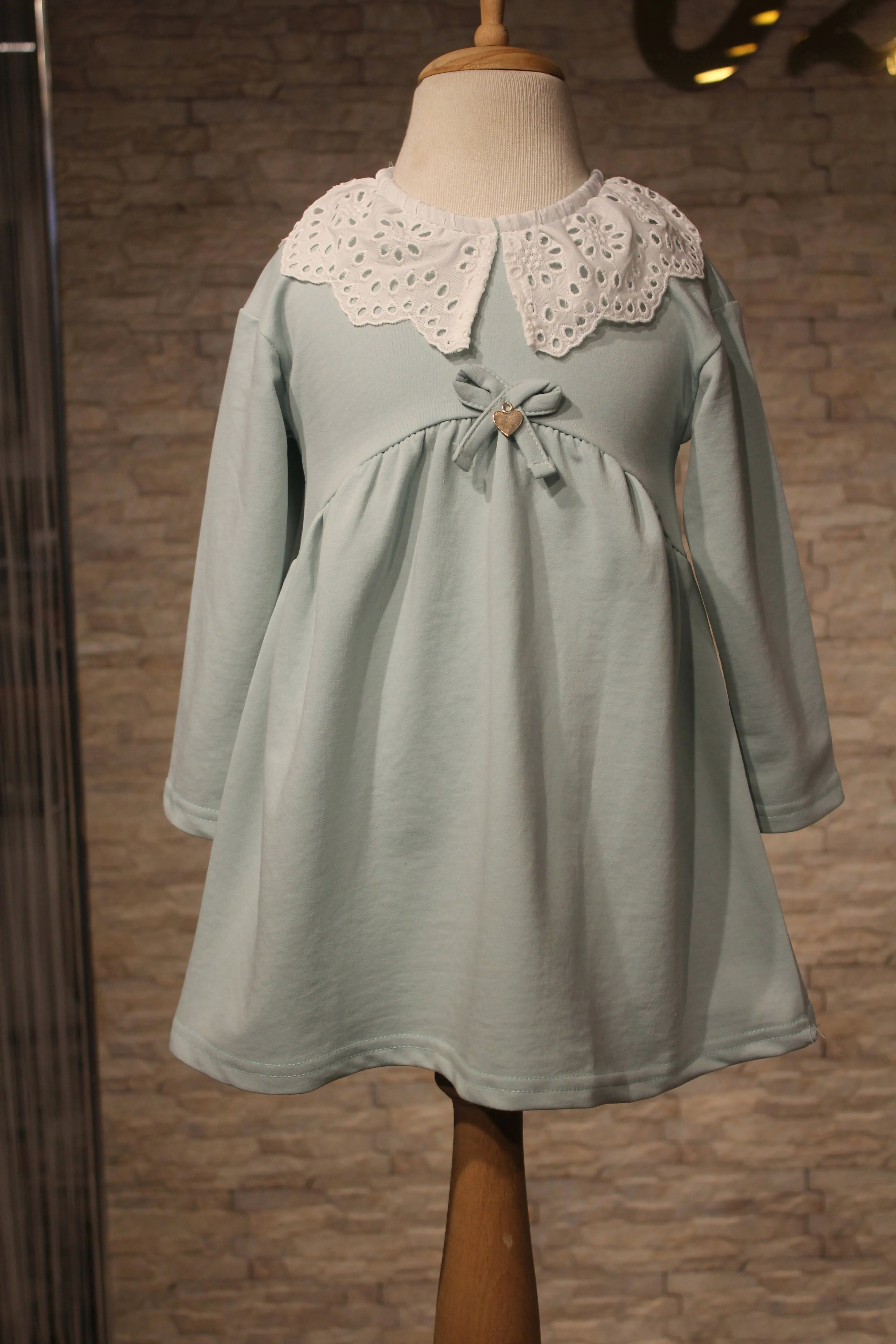 Eyelet Lace Collar Dress for Little Girls in Combed Cotton