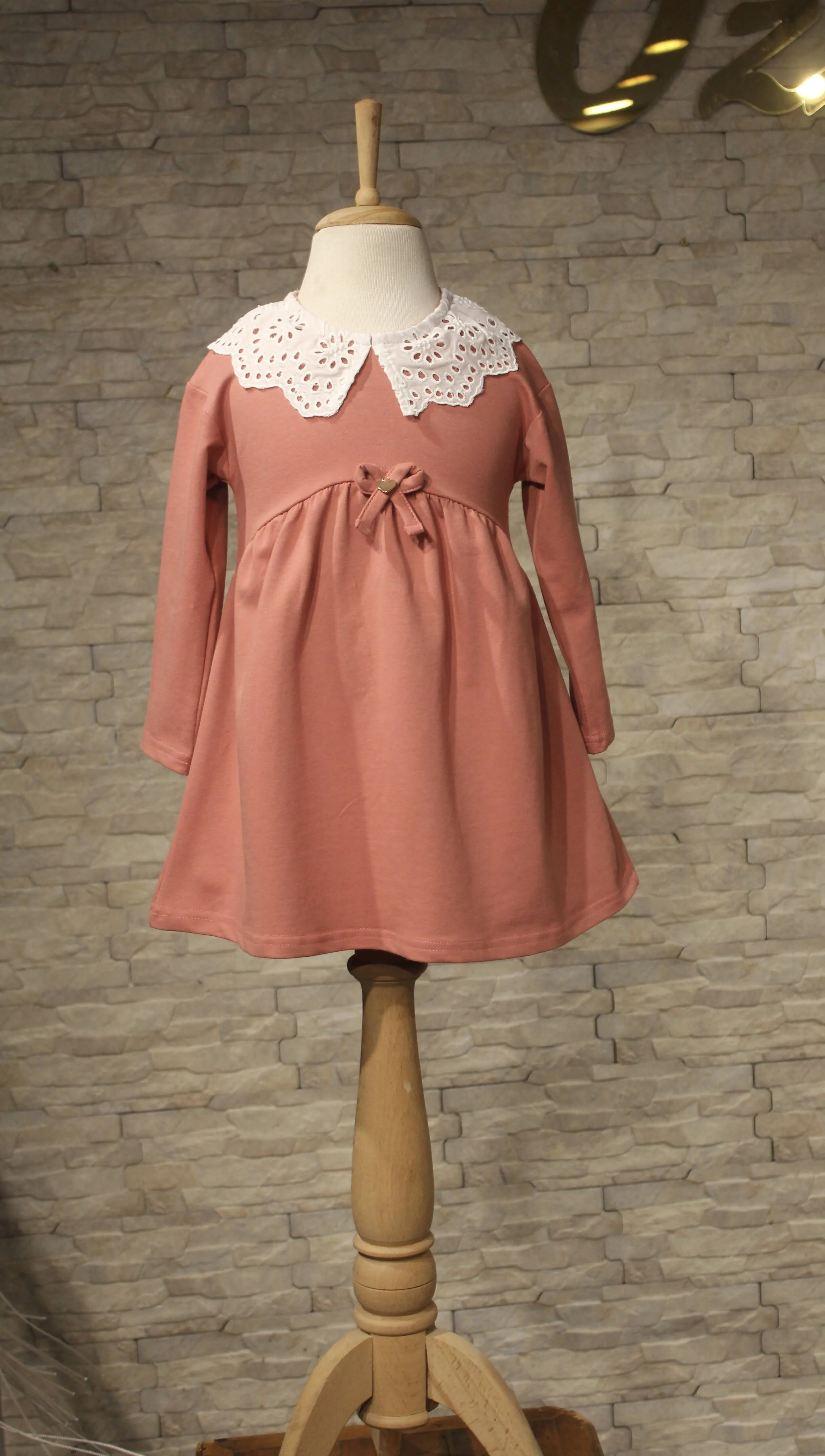 Eyelet Lace Collar Dress for Little Girls in Combed Cotton