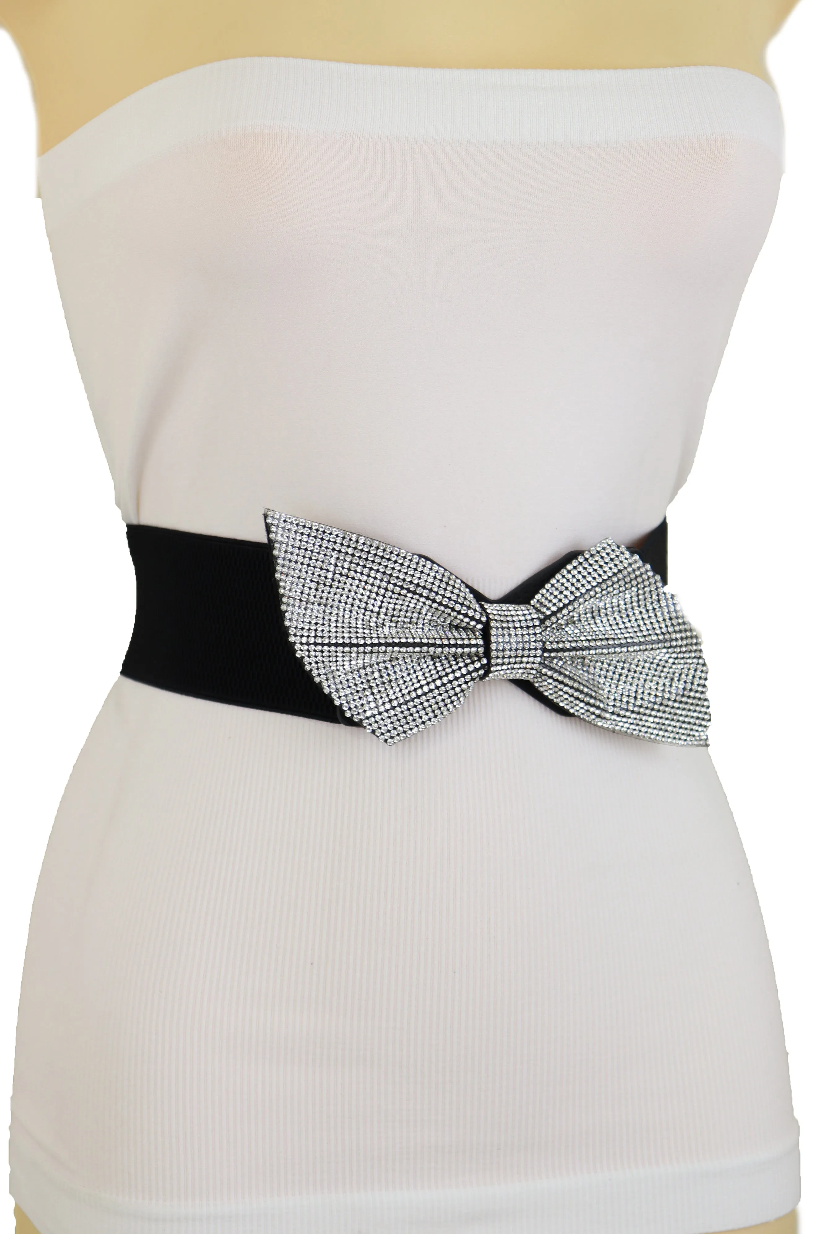 Fancy Fashion Elastic Hip Waist Belt Bling Bow Tie Ribbon Buckle S M L