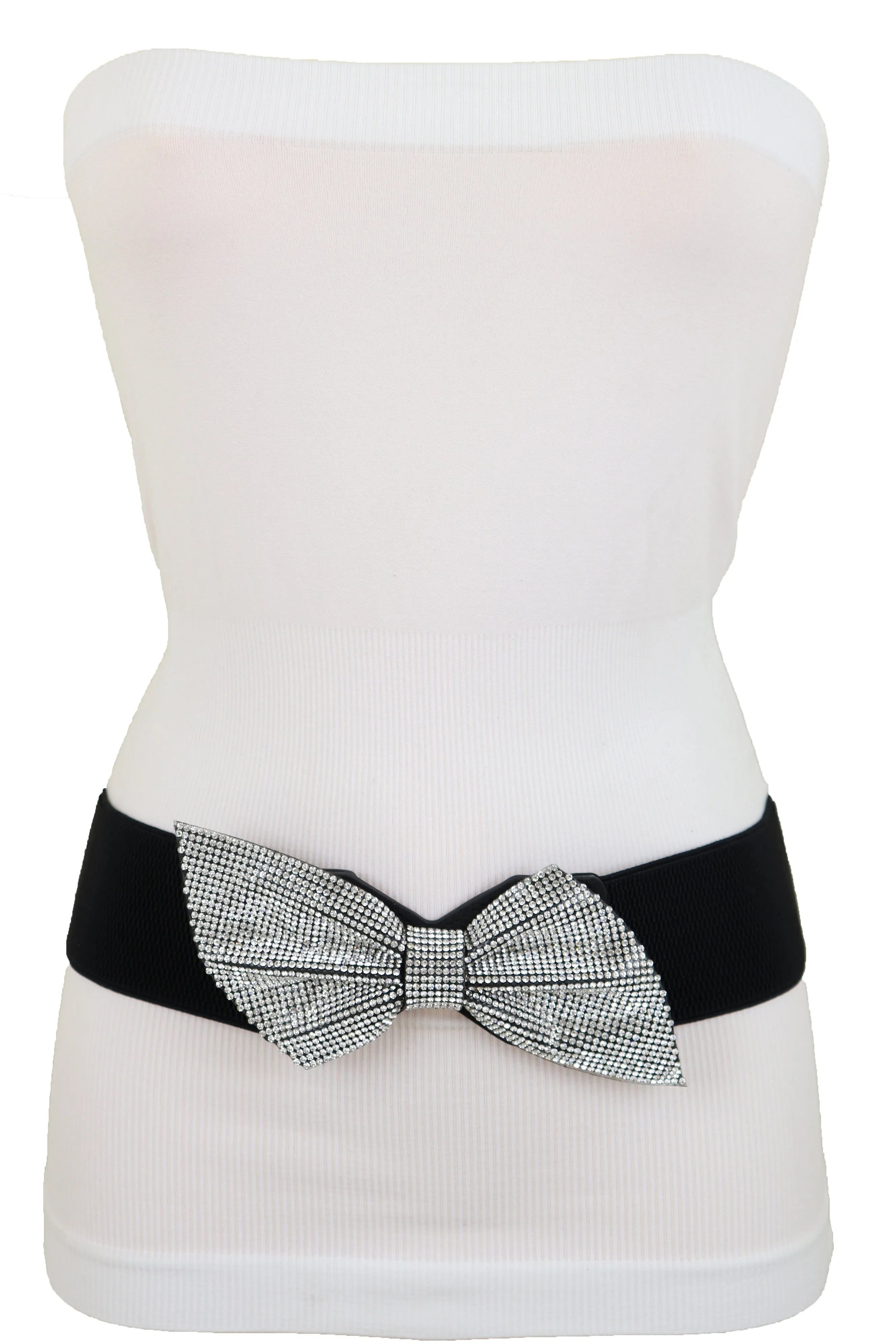 Fancy Fashion Elastic Hip Waist Belt Bling Bow Tie Ribbon Buckle S M L