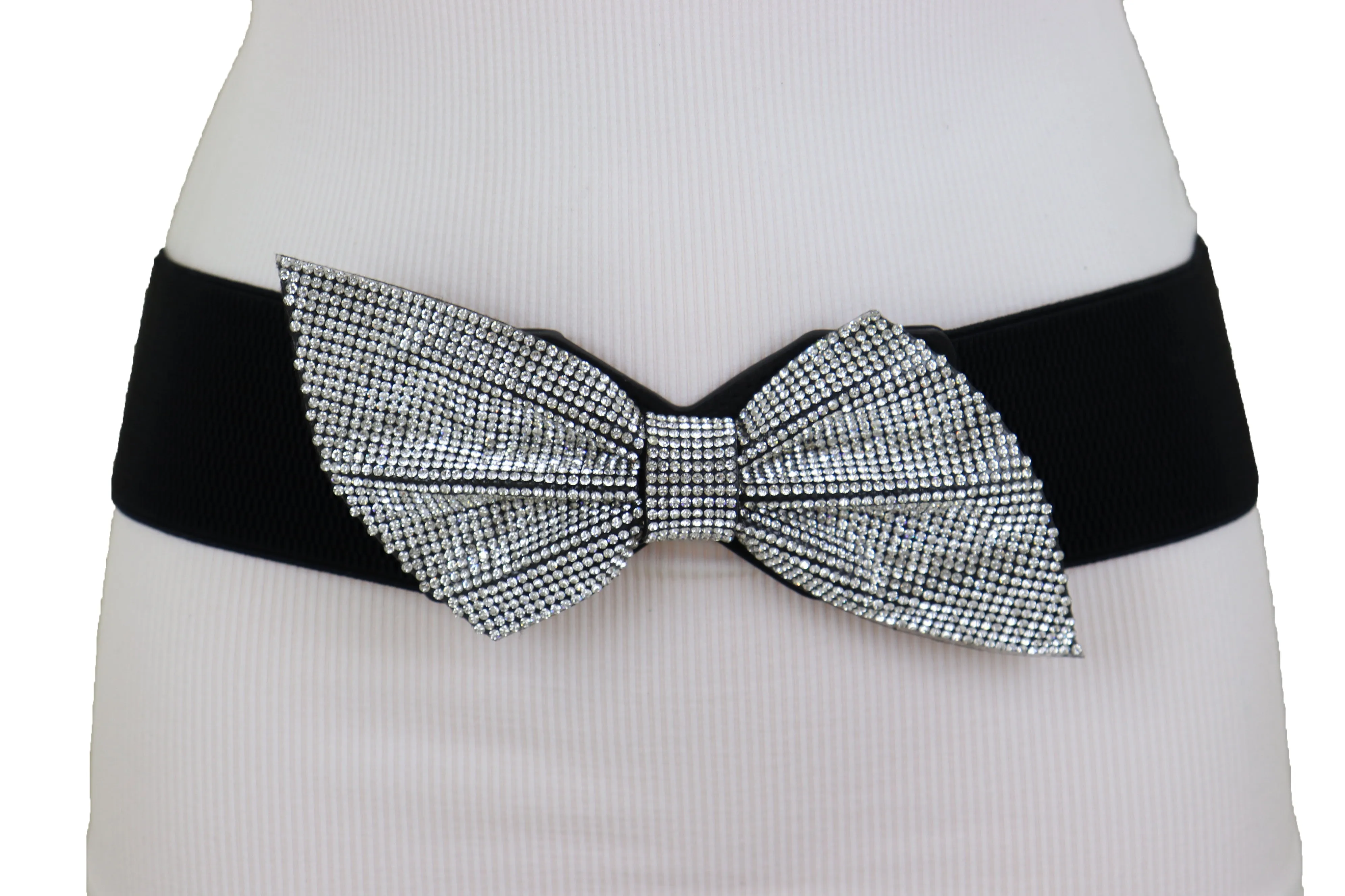 Fancy Fashion Elastic Hip Waist Belt Bling Bow Tie Ribbon Buckle S M L