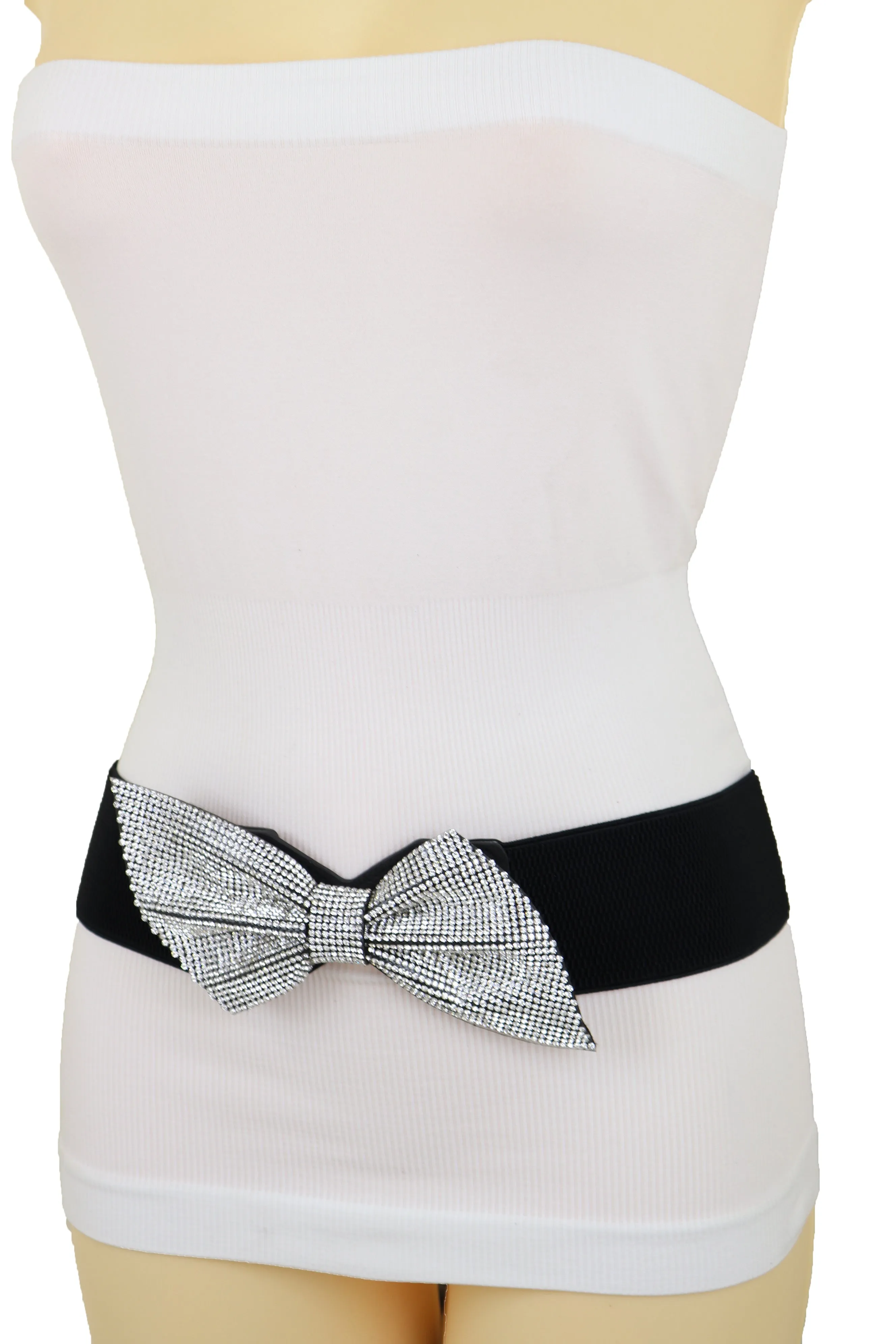 Fancy Fashion Elastic Hip Waist Belt Bling Bow Tie Ribbon Buckle S M L