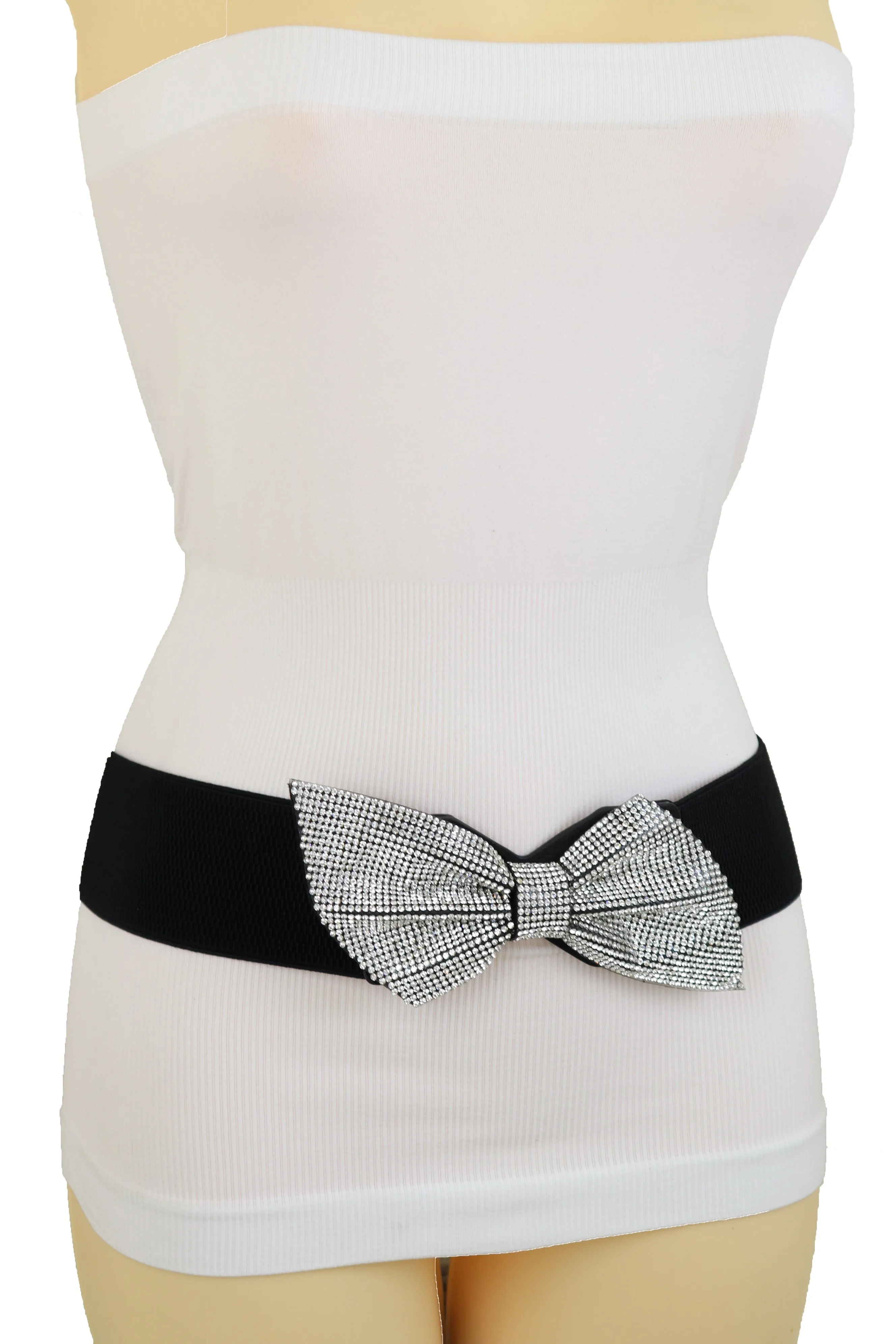 Fancy Fashion Elastic Hip Waist Belt Bling Bow Tie Ribbon Buckle S M L