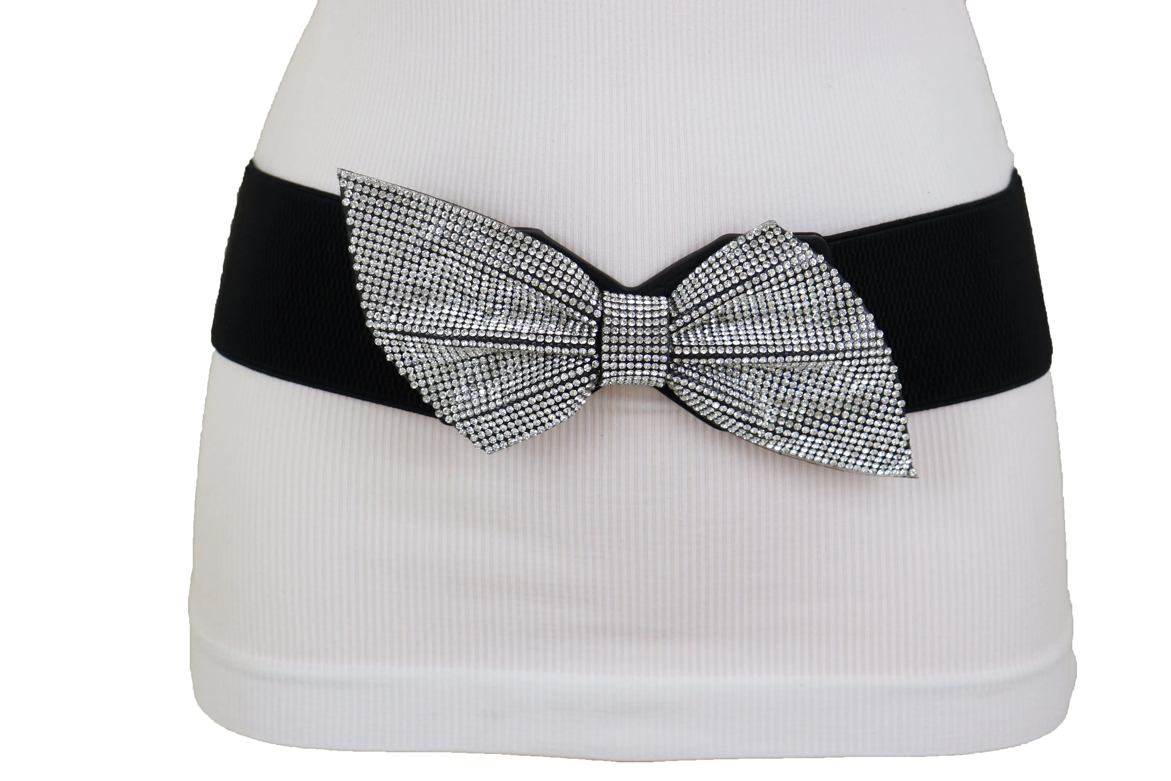 Fancy Fashion Elastic Hip Waist Belt Bling Bow Tie Ribbon Buckle S M L