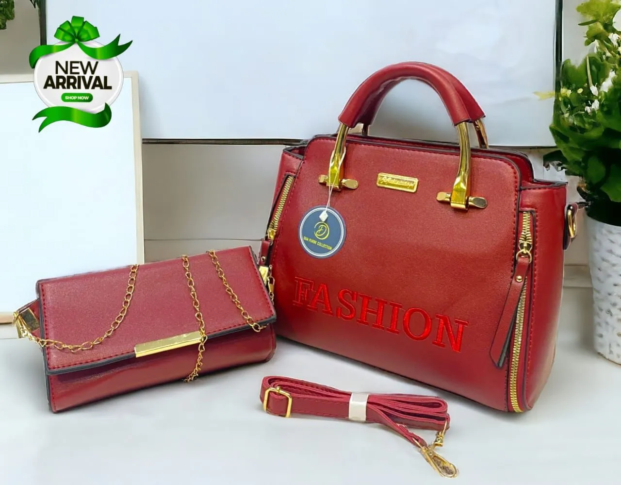 Fashion 2 Pcs Imported Bag Set for Girls - (Red)