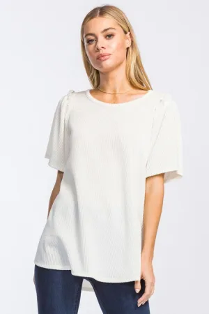 Flowy Ribbed Knit Top in Vanilla