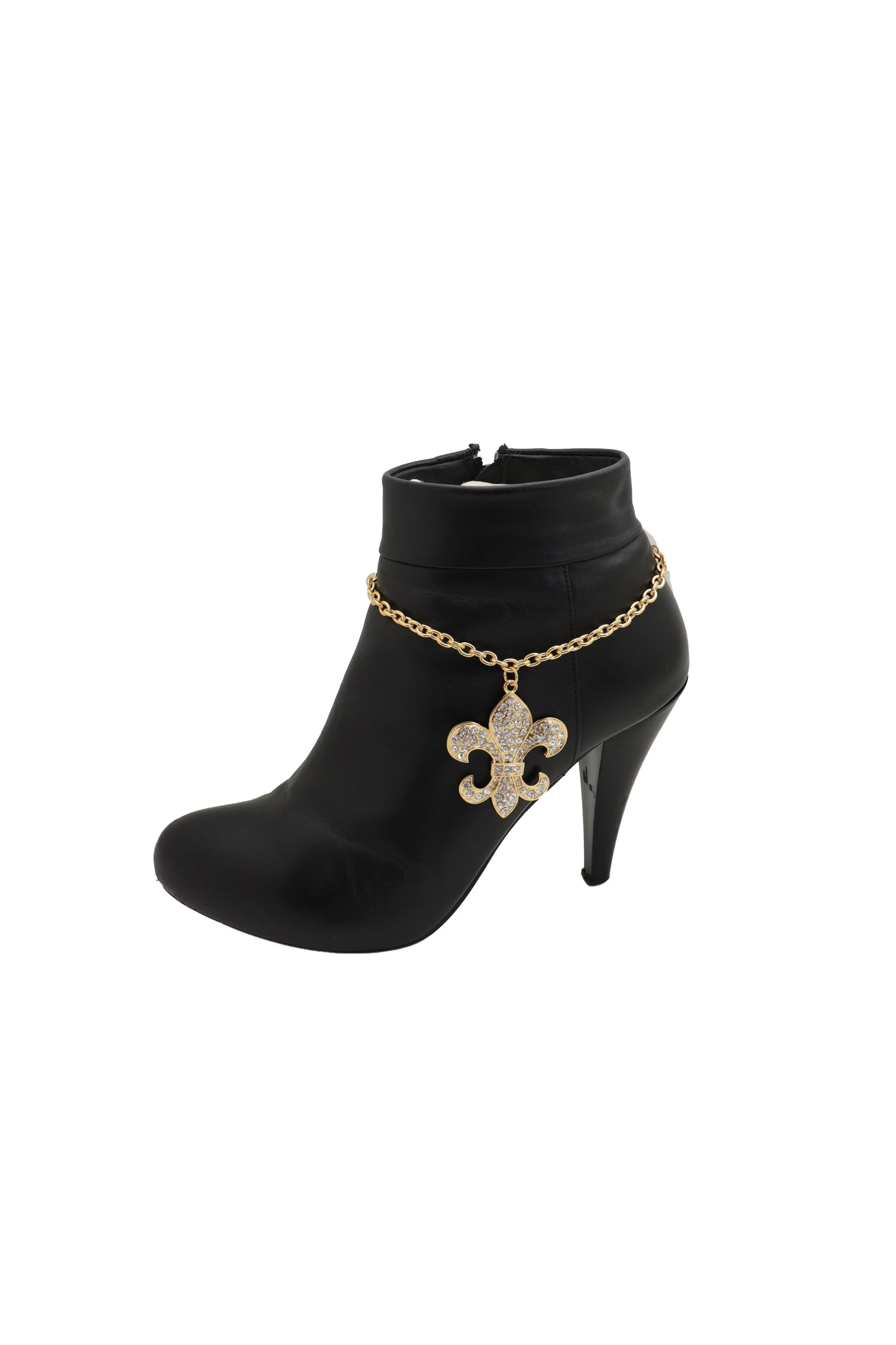 Gold Boot Chain Bracelet Western Shoe Anklet Fleur De Lis Lily Bling Charm