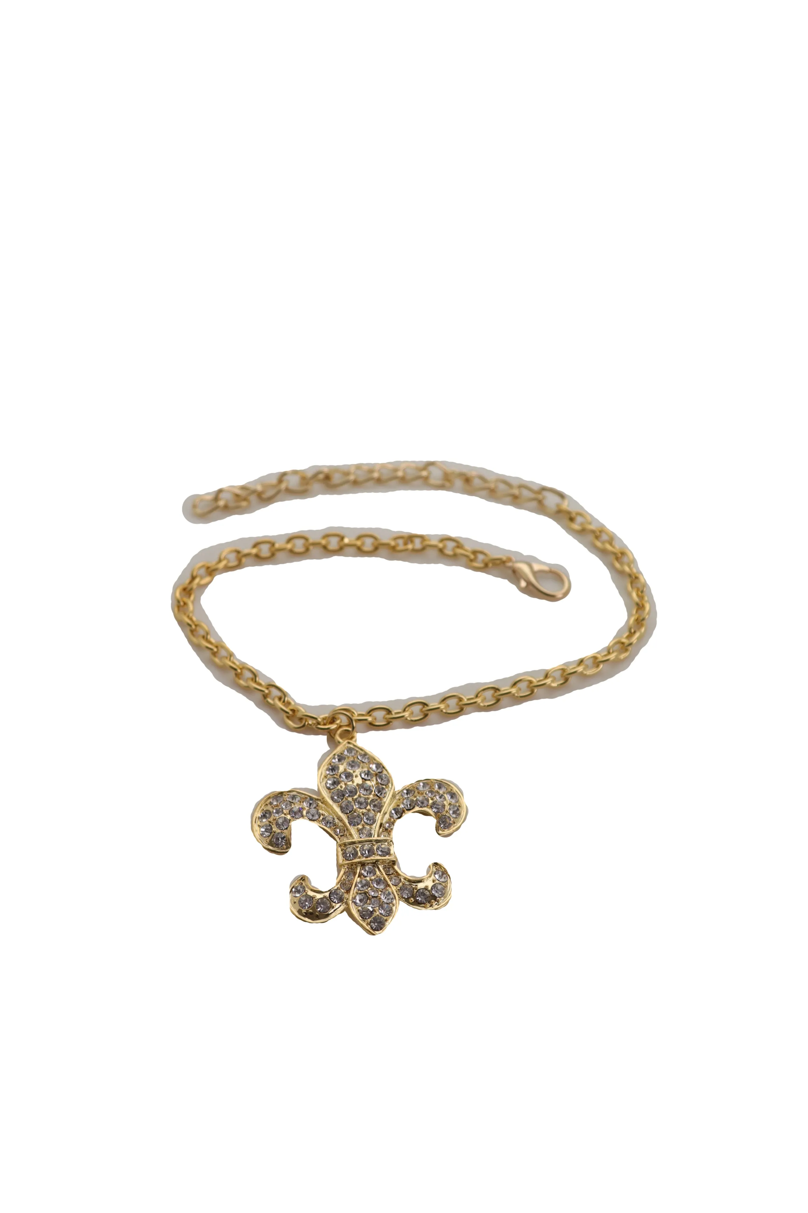 Gold Boot Chain Bracelet Western Shoe Anklet Fleur De Lis Lily Bling Charm