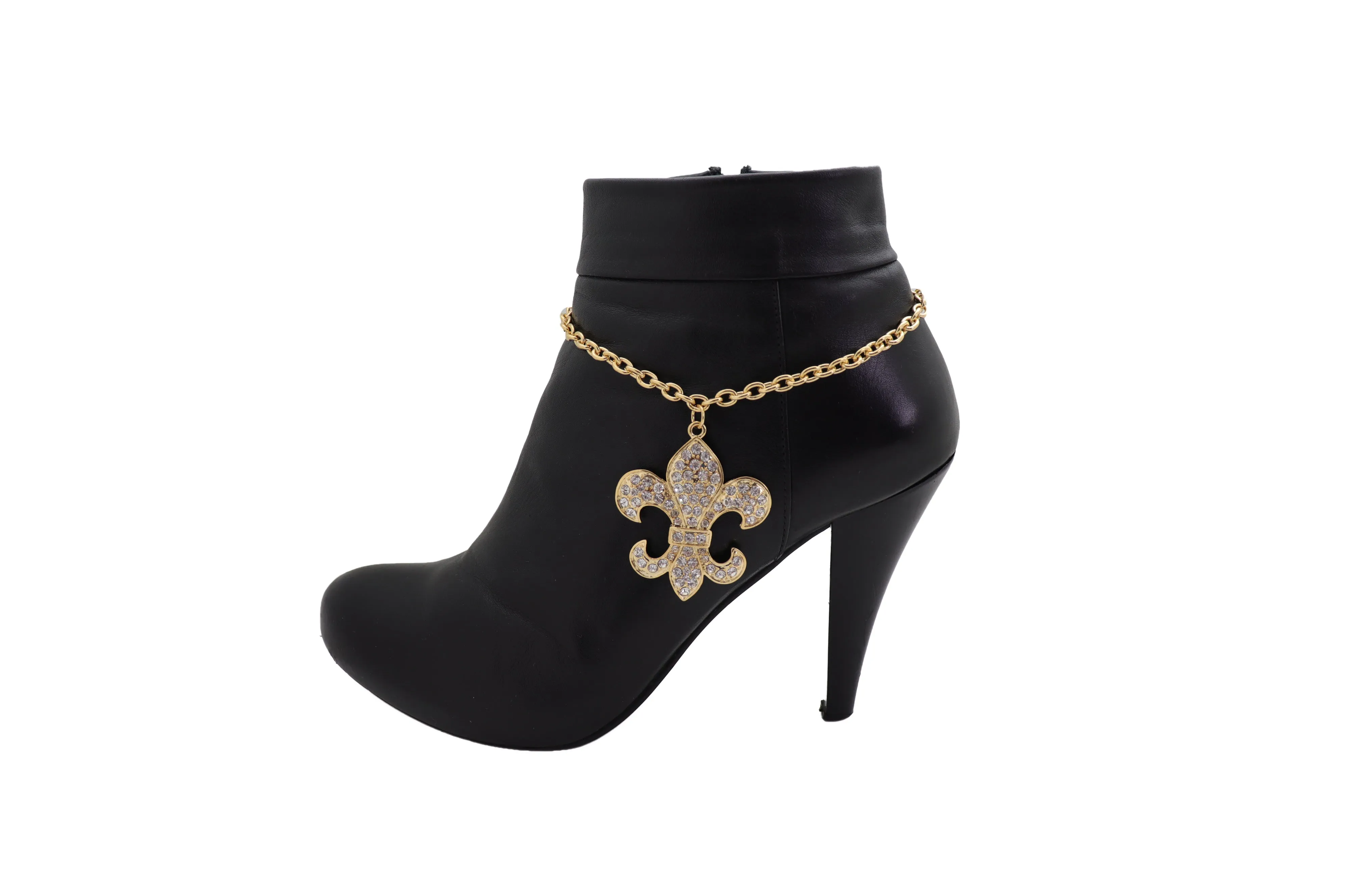 Gold Boot Chain Bracelet Western Shoe Anklet Fleur De Lis Lily Bling Charm