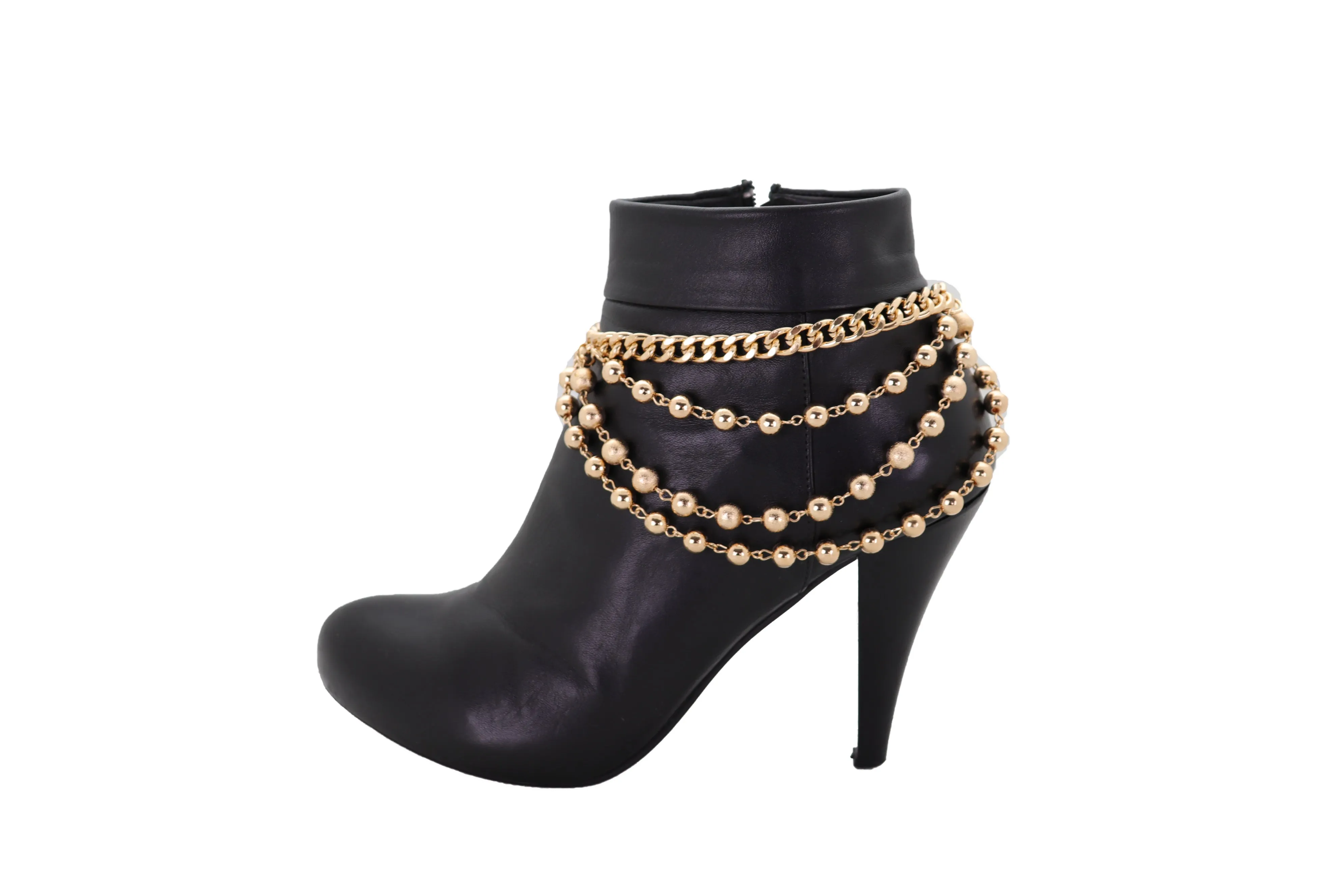 Gold Metal Chain Boot Bracelet Shoe Anklet Ball Waves Charm