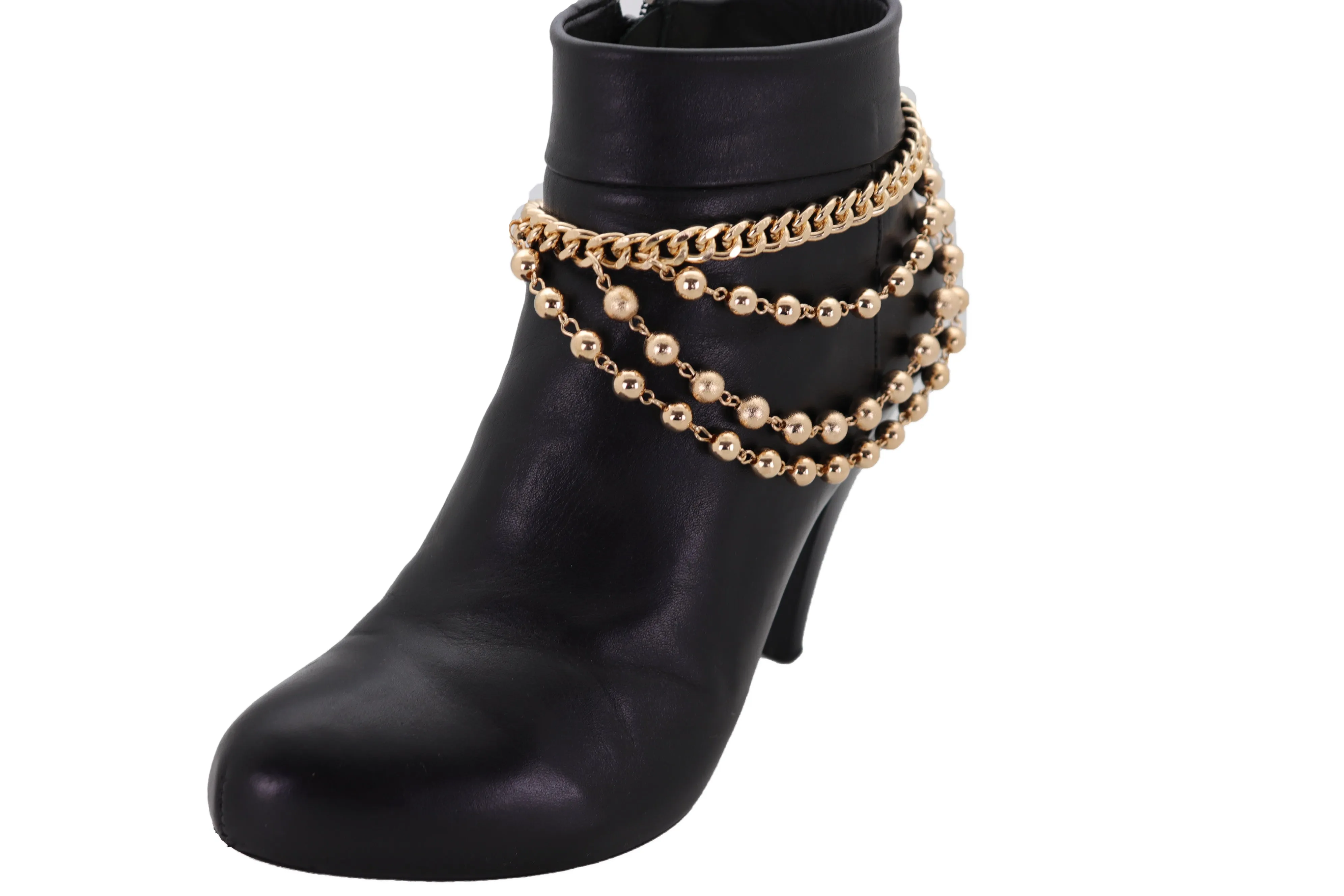 Gold Metal Chain Boot Bracelet Shoe Anklet Ball Waves Charm