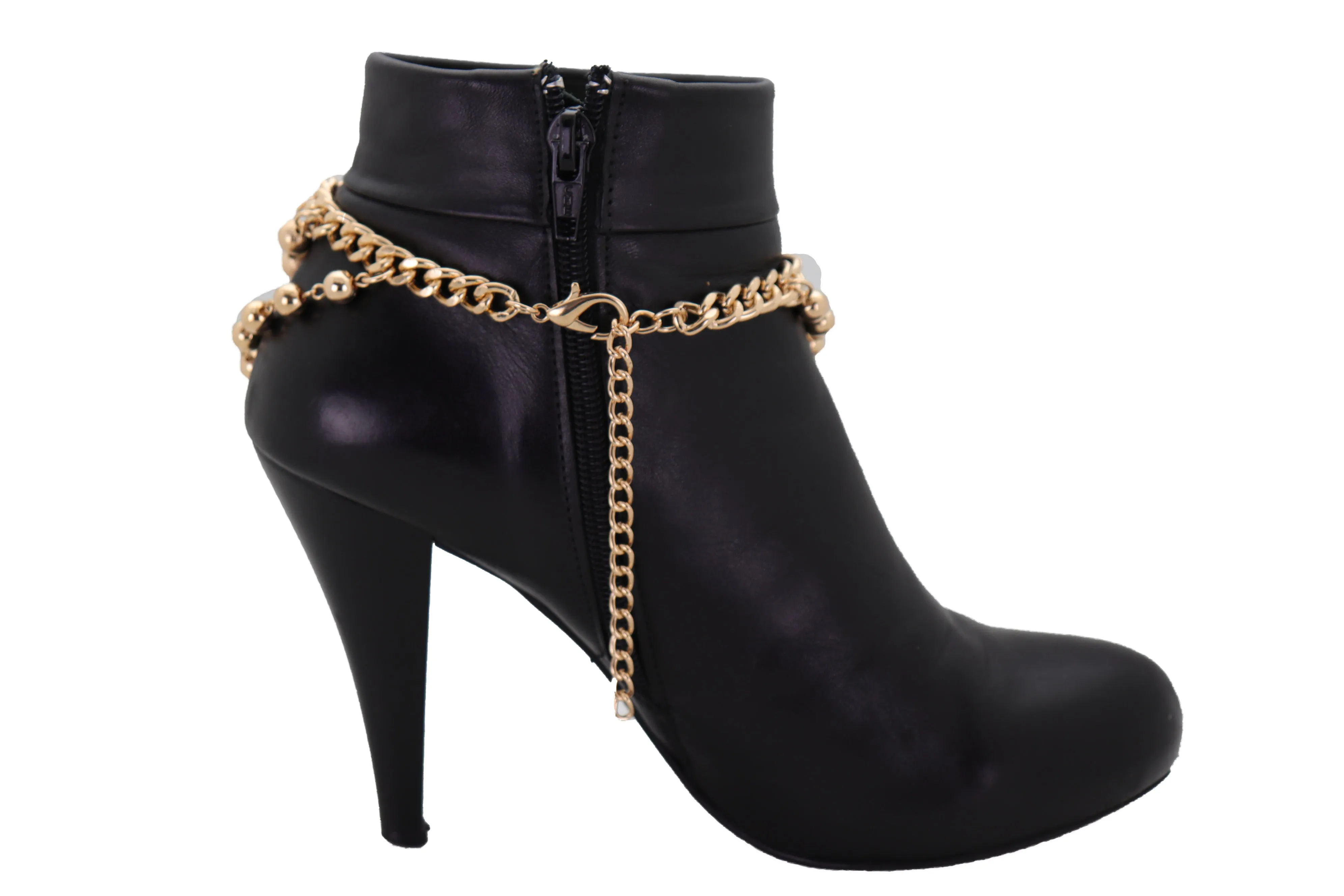 Gold Metal Chain Boot Bracelet Shoe Anklet Ball Waves Charm