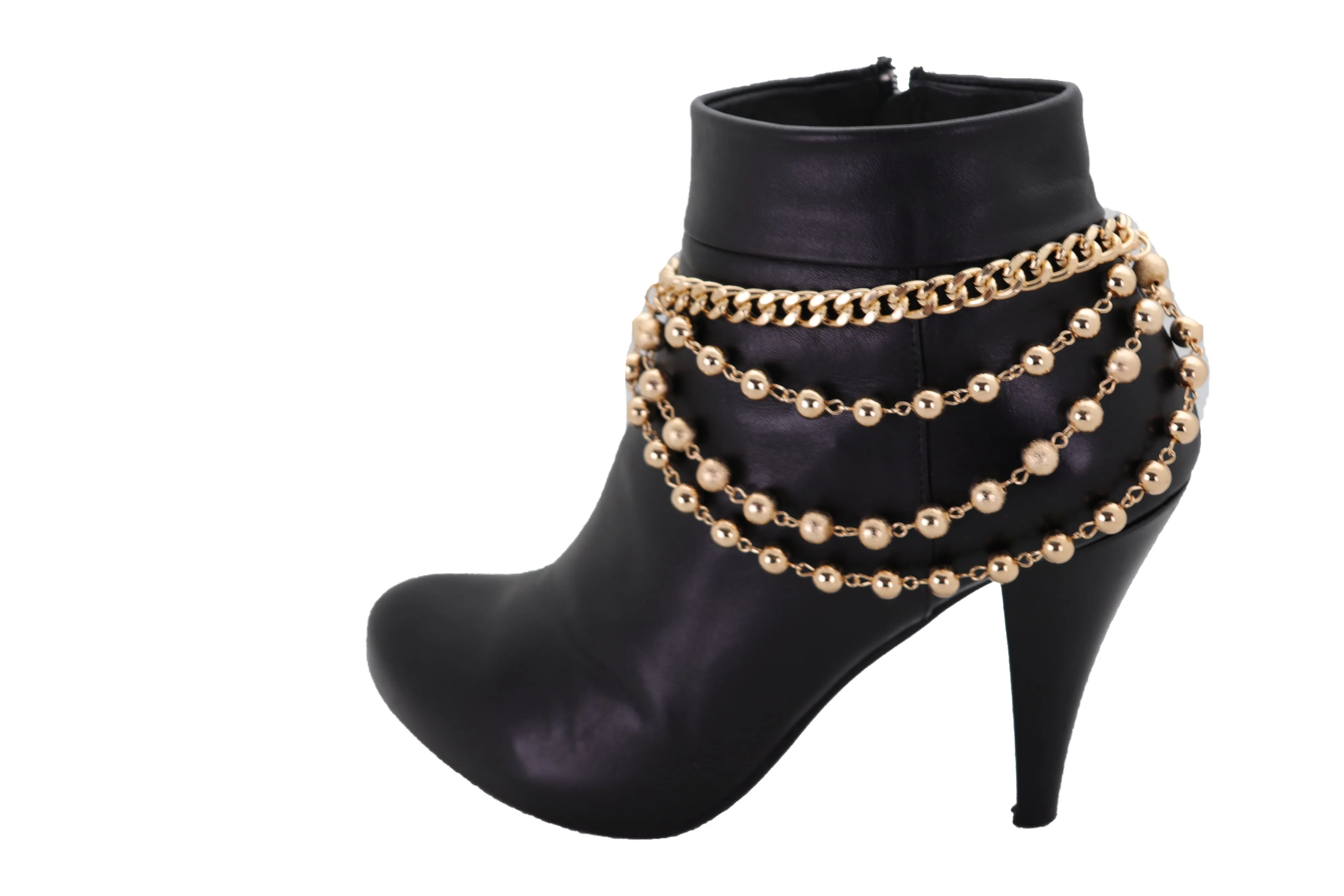 Gold Metal Chain Boot Bracelet Shoe Anklet Ball Waves Charm