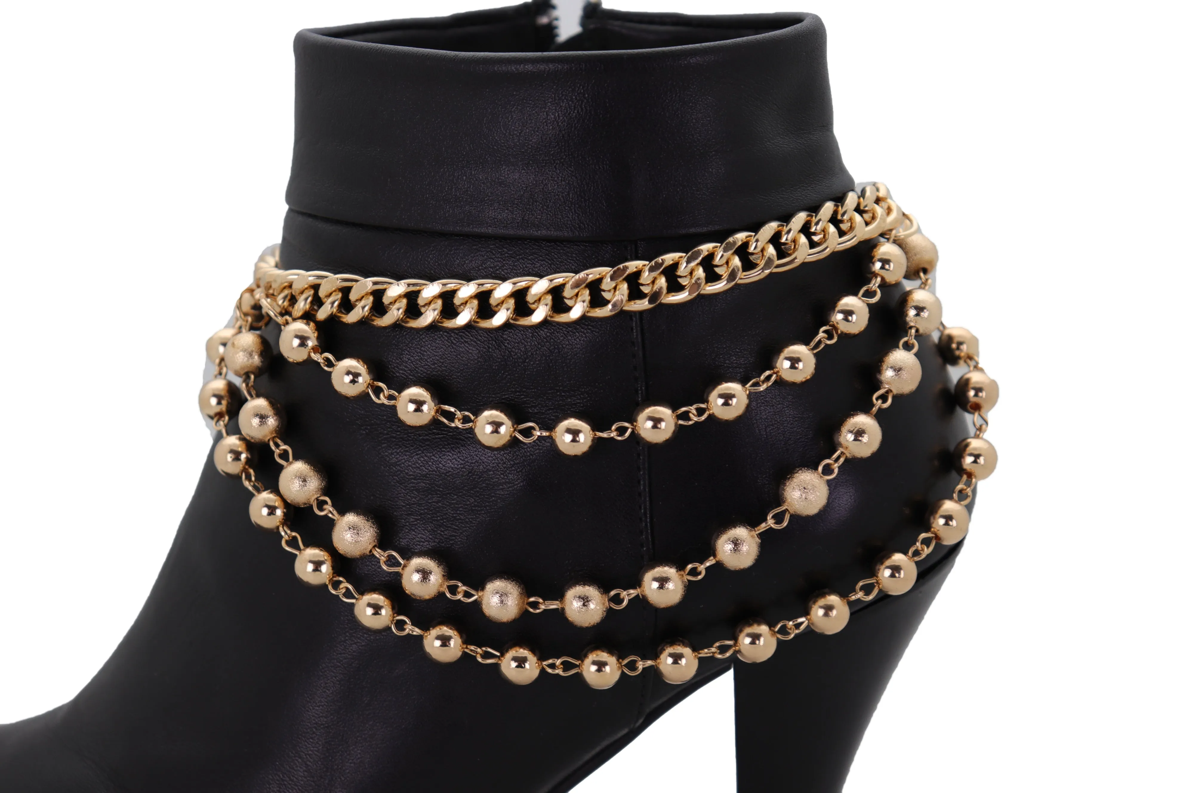 Gold Metal Chain Boot Bracelet Shoe Anklet Ball Waves Charm