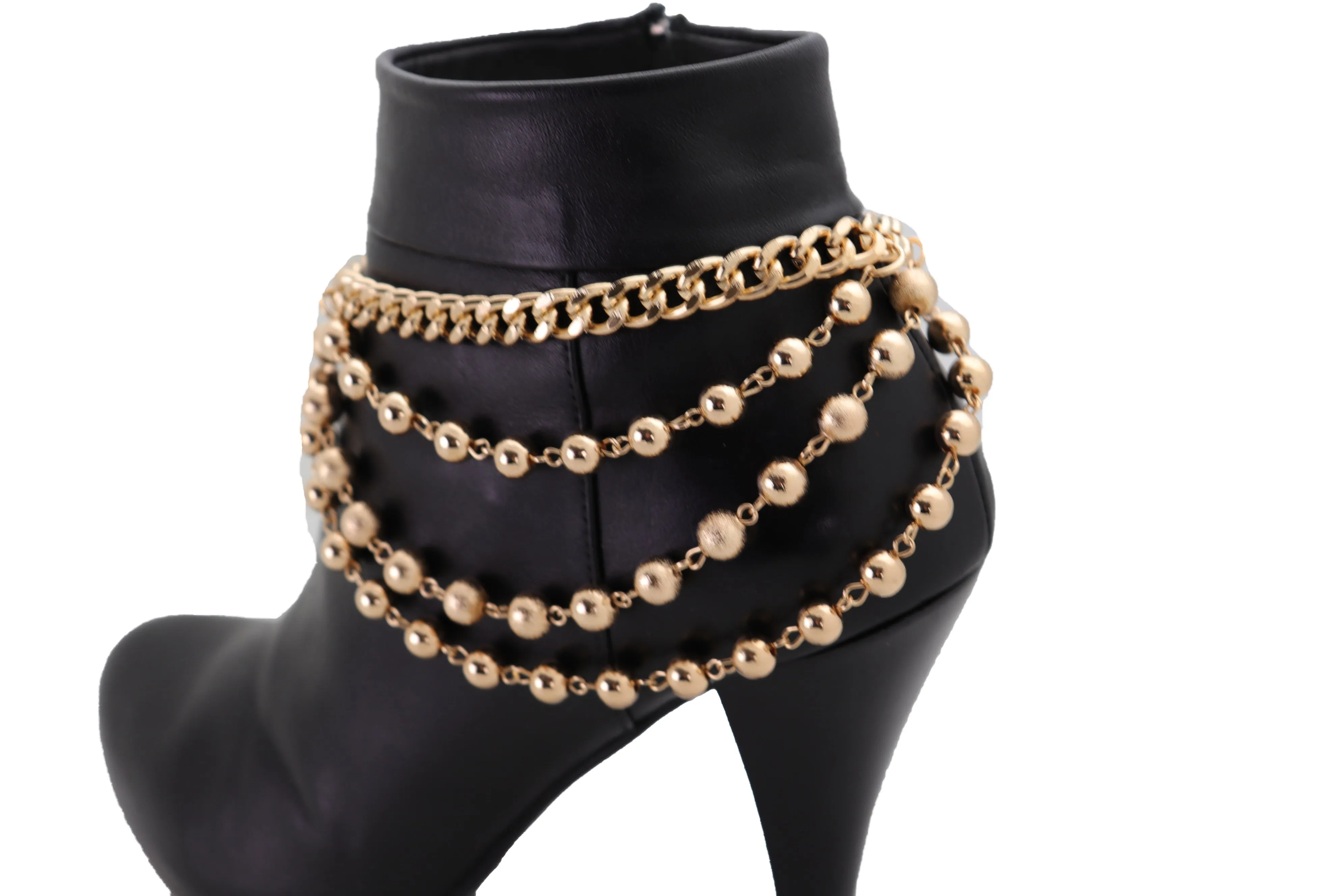 Gold Metal Chain Boot Bracelet Shoe Anklet Ball Waves Charm