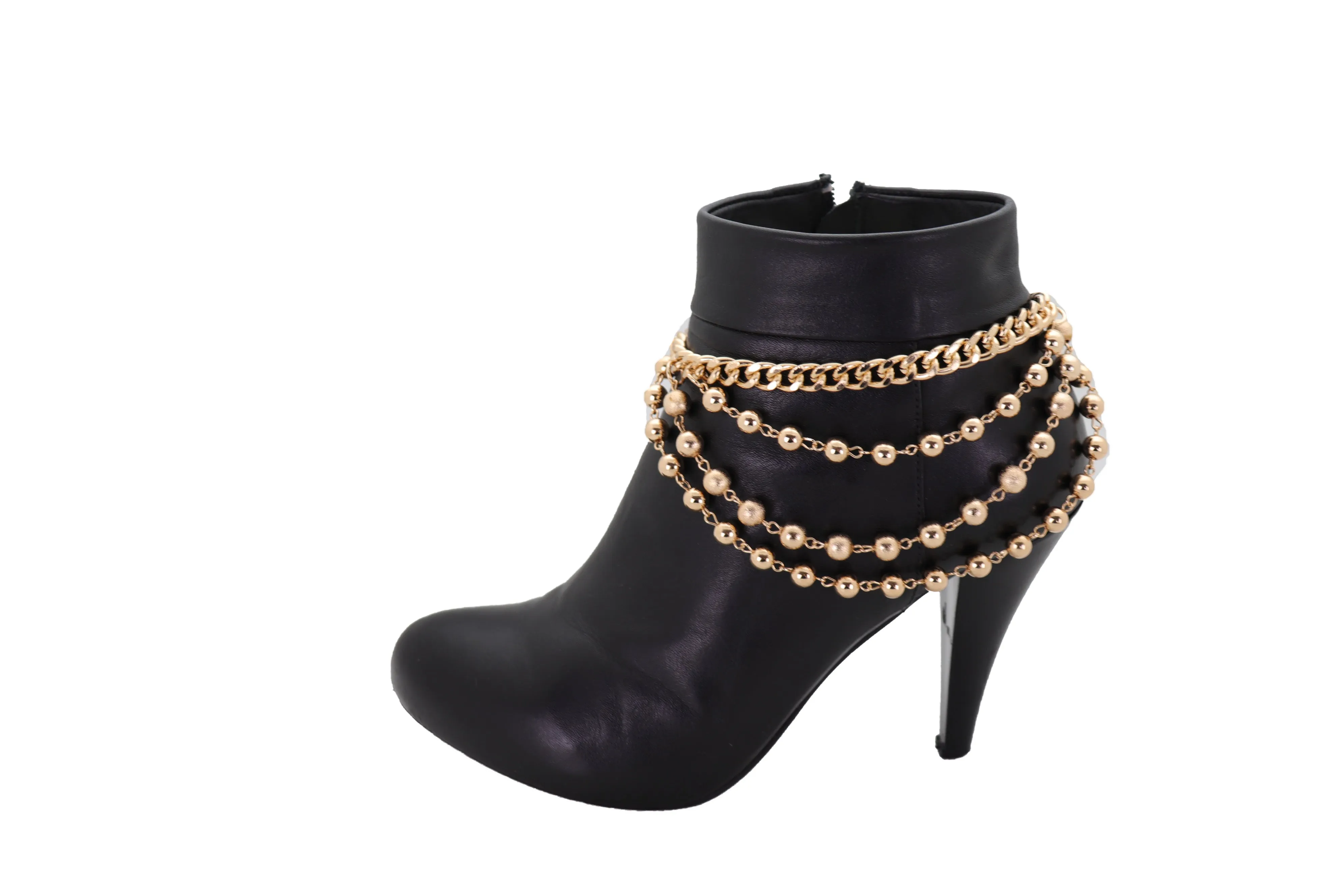 Gold Metal Chain Boot Bracelet Shoe Anklet Ball Waves Charm