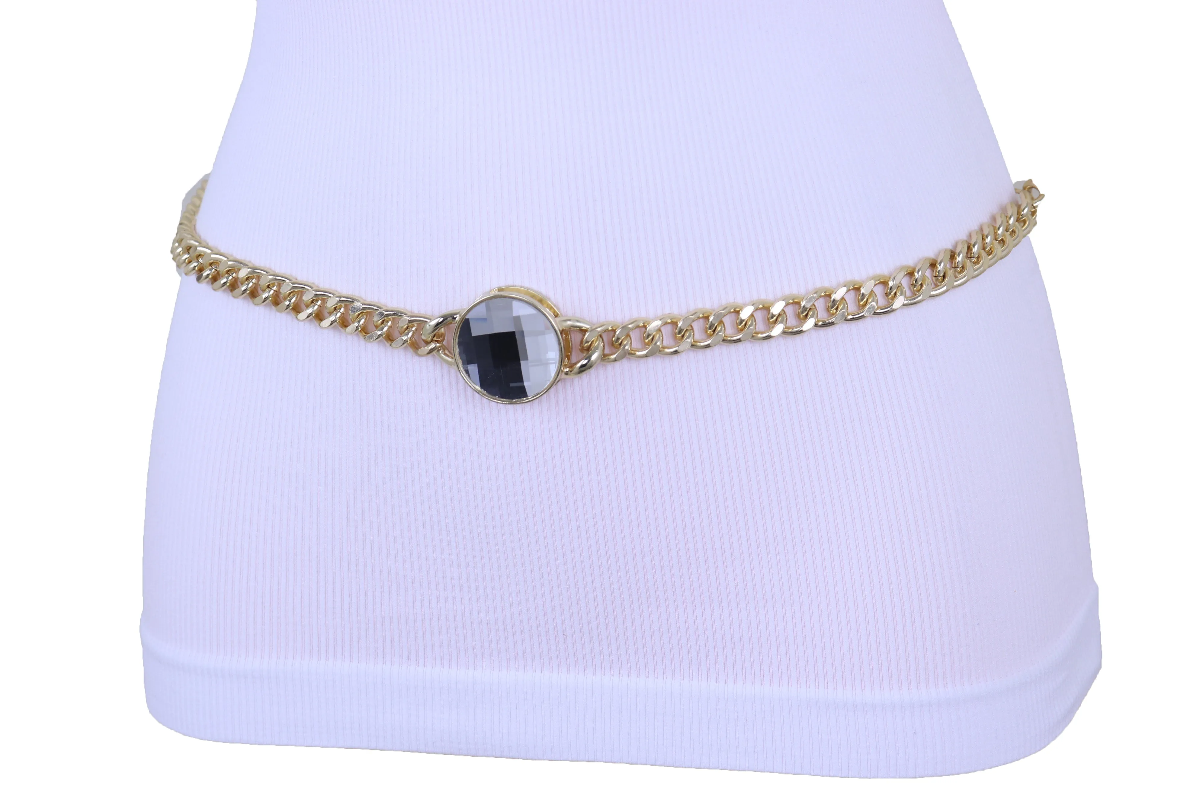 Gold Metal Chain Links Belt Waist Hip Bling Silver Color Charm Plus Size XL XXL