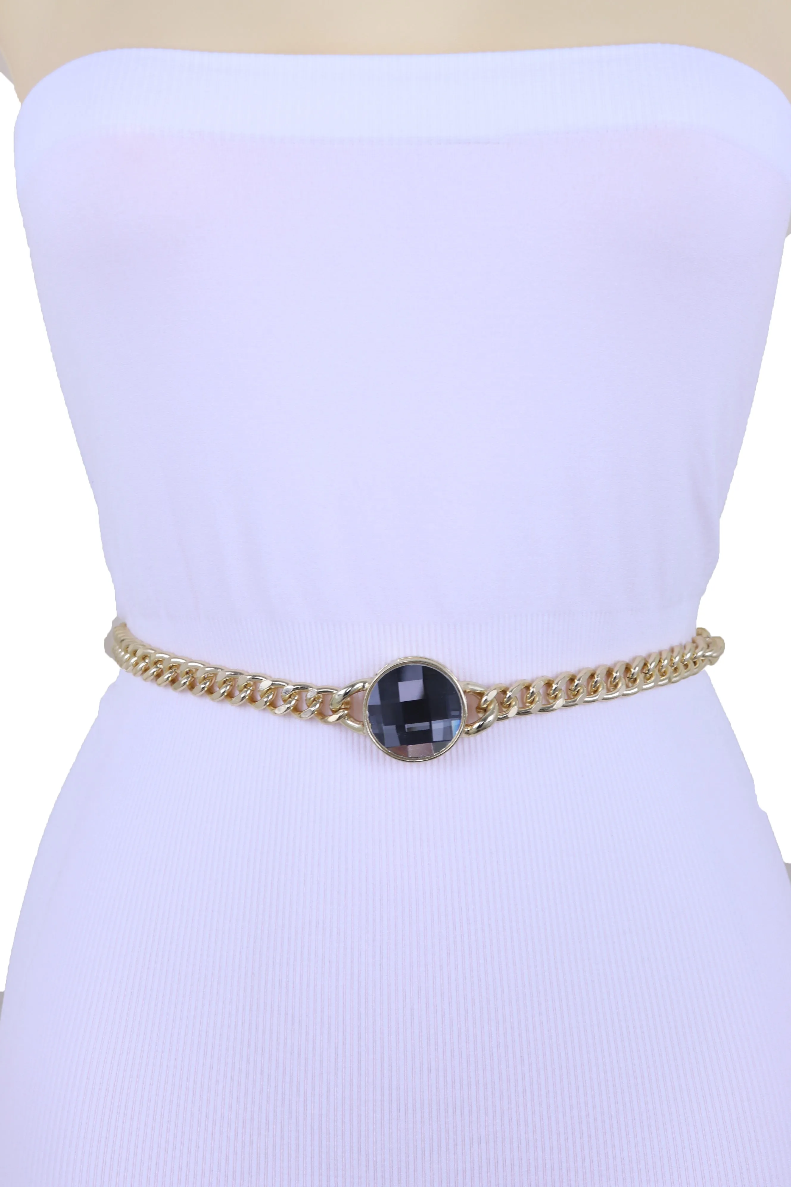 Gold Metal Chain Links Belt Waist Hip Bling Silver Color Charm Plus Size XL XXL