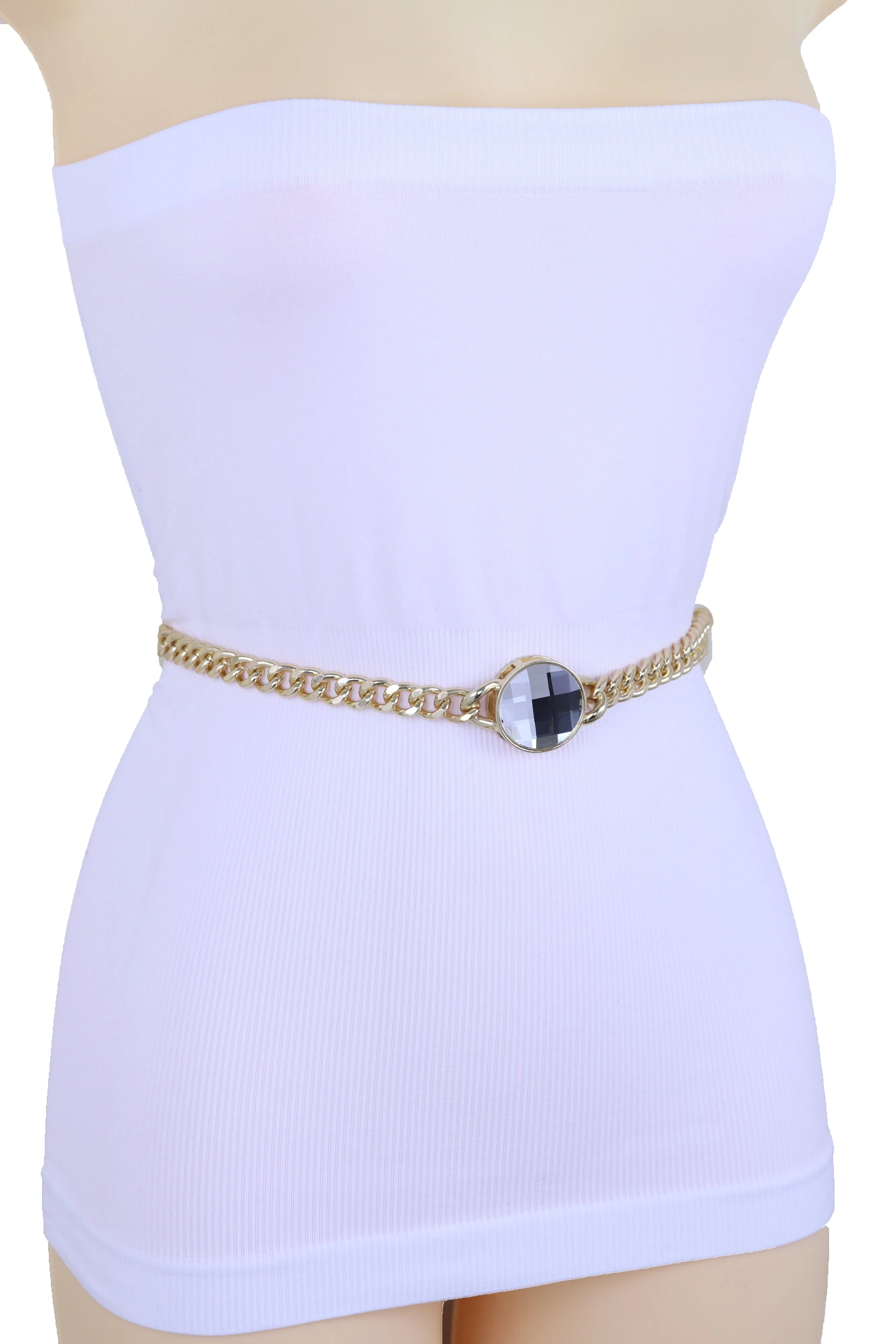 Gold Metal Chain Links Belt Waist Hip Bling Silver Color Charm Plus Size XL XXL