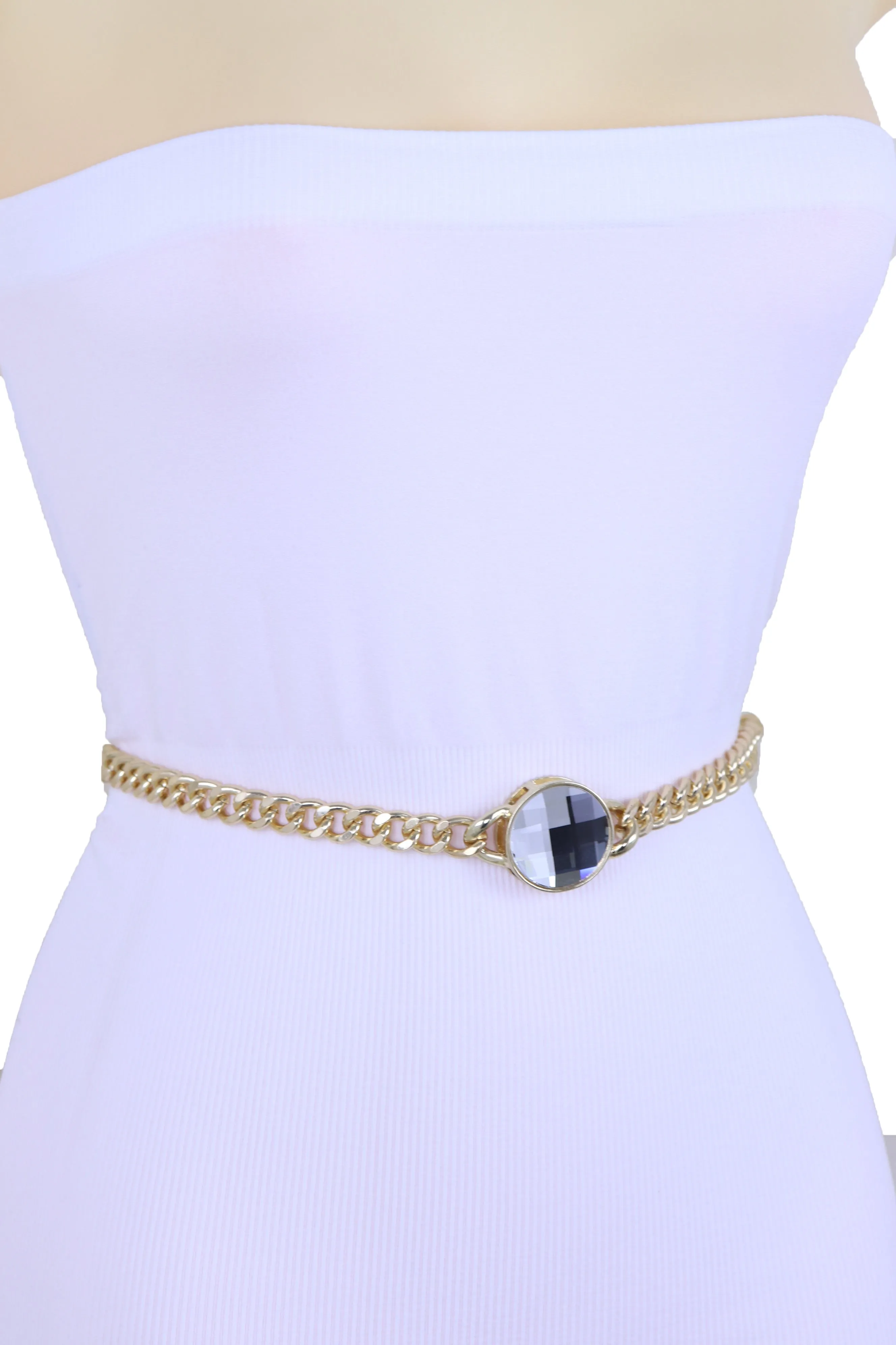 Gold Metal Chain Links Belt Waist Hip Bling Silver Color Charm Plus Size XL XXL