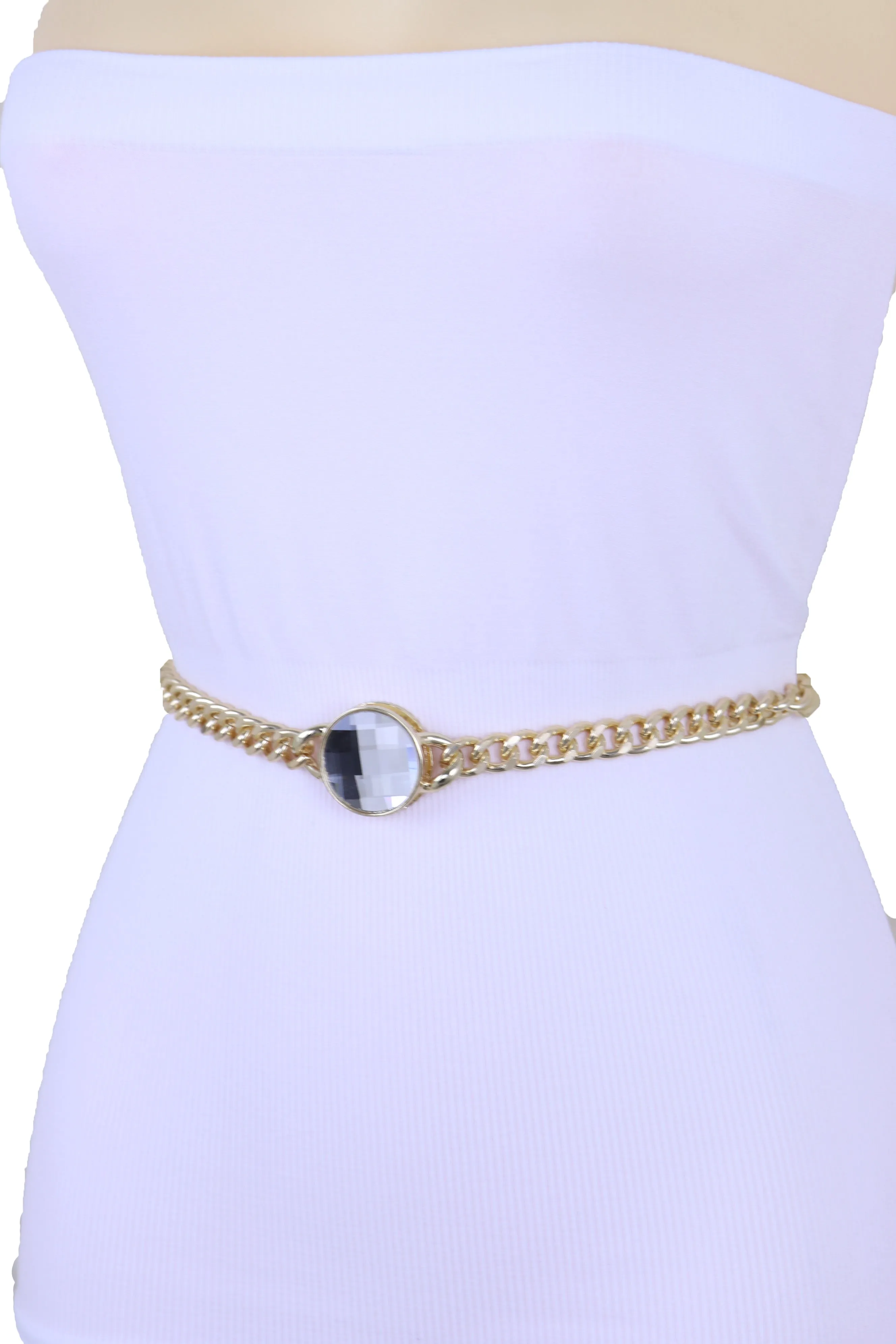 Gold Metal Chain Links Belt Waist Hip Bling Silver Color Charm Plus Size XL XXL