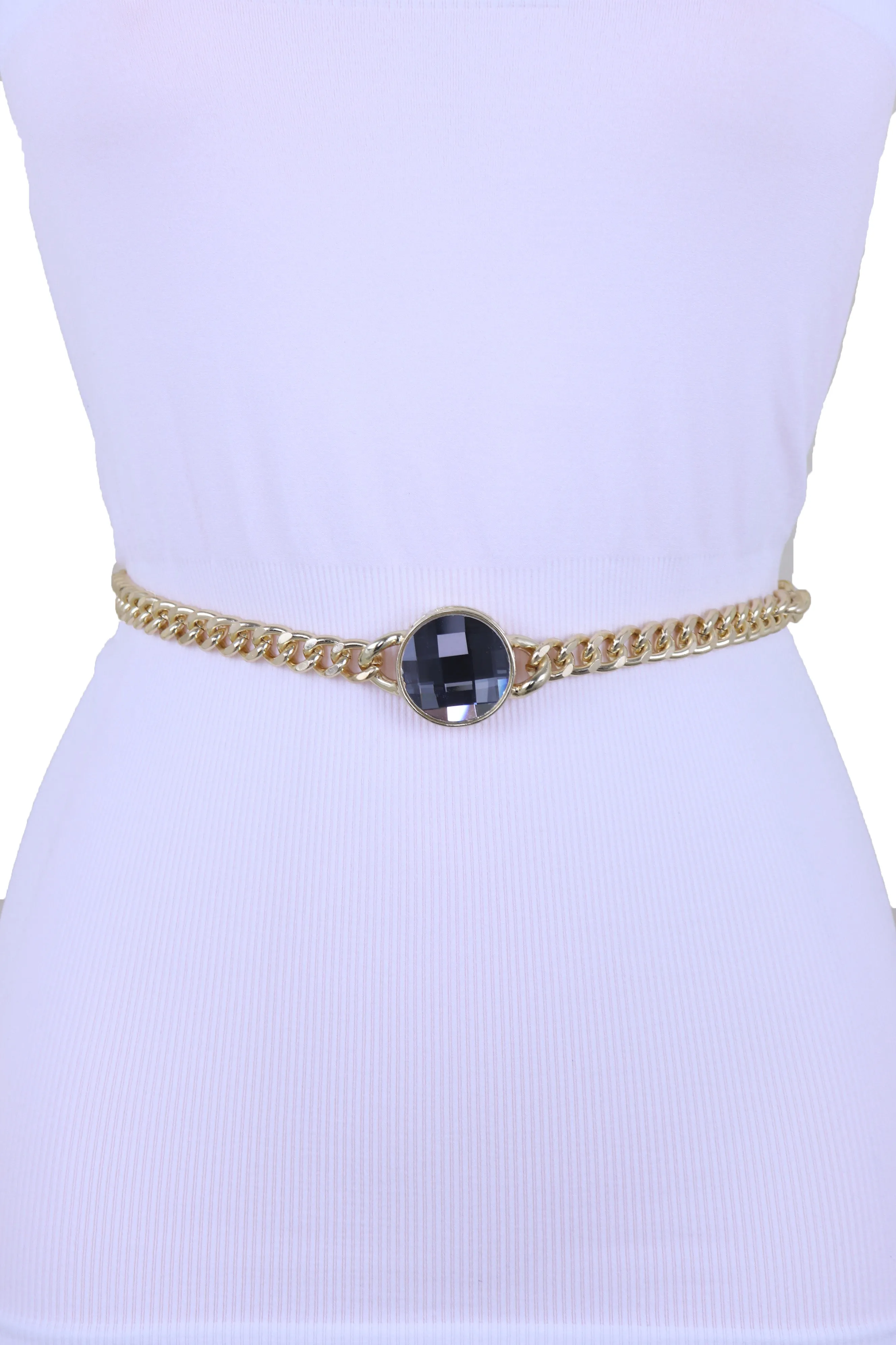 Gold Metal Chain Links Belt Waist Hip Bling Silver Color Charm Plus Size XL XXL