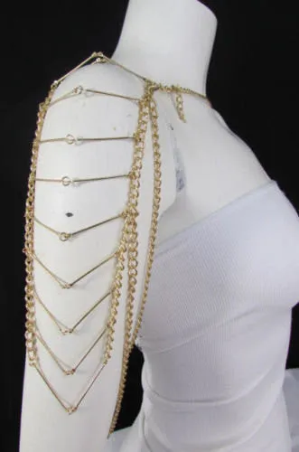 Gold Metal Chain Necklace Double Shoulder Drapes Lady Gaga Style